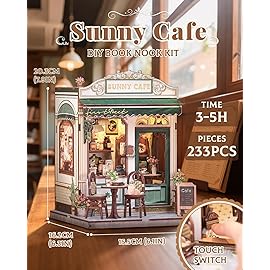 CUTEBEE Book Nook Kit - DIY Miniature House Dollhouse Kit for Adult and Teens, Booknook Bookshelf Decor Alley Model Build with LED Light, Gifts for Family and Friends (Sunny Cafe)