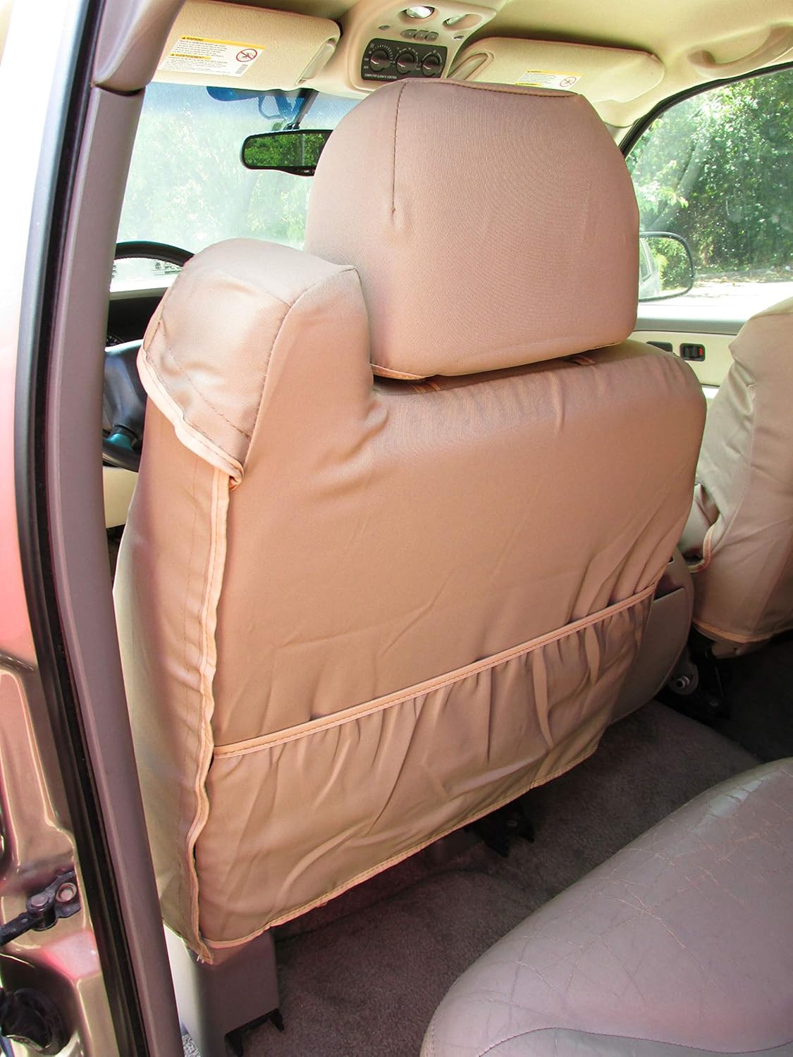Durafit Seat Covers C991.X3 Tan Twill Seat Covers for Chevy Silverado, Suburban, Tahoe, GMC Sierra,Yukon Front Captain Chairs with Integrated Seat Belts and Dual Electric Controls