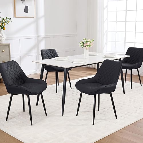 Juego de 4 sillas de comedor, modernas sillas de comedor con cojines gruesos, sillas tapizadas de piel sintética para cocina, comedor con patas