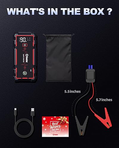 Miniatura 8 de Arrancador de batería de coche de 5000 A portátil con cable de puente (hasta motores de gas de 8.0 L y 6.0 L diésel), banco de energía de carga