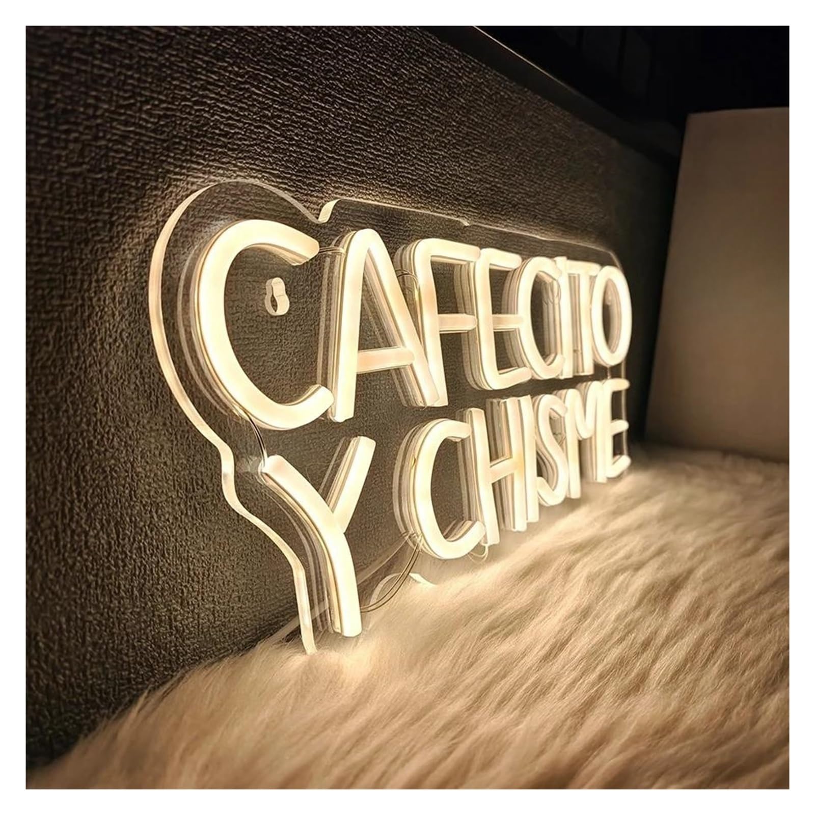 Insegna luminosa al neon Cafecito Y Chisme per insegna al per neon Luce LED bianca calda per alimentazione per USB per aziendale per caffetteria, ristorante, cucina, decorazione da parete 40 cm x 17