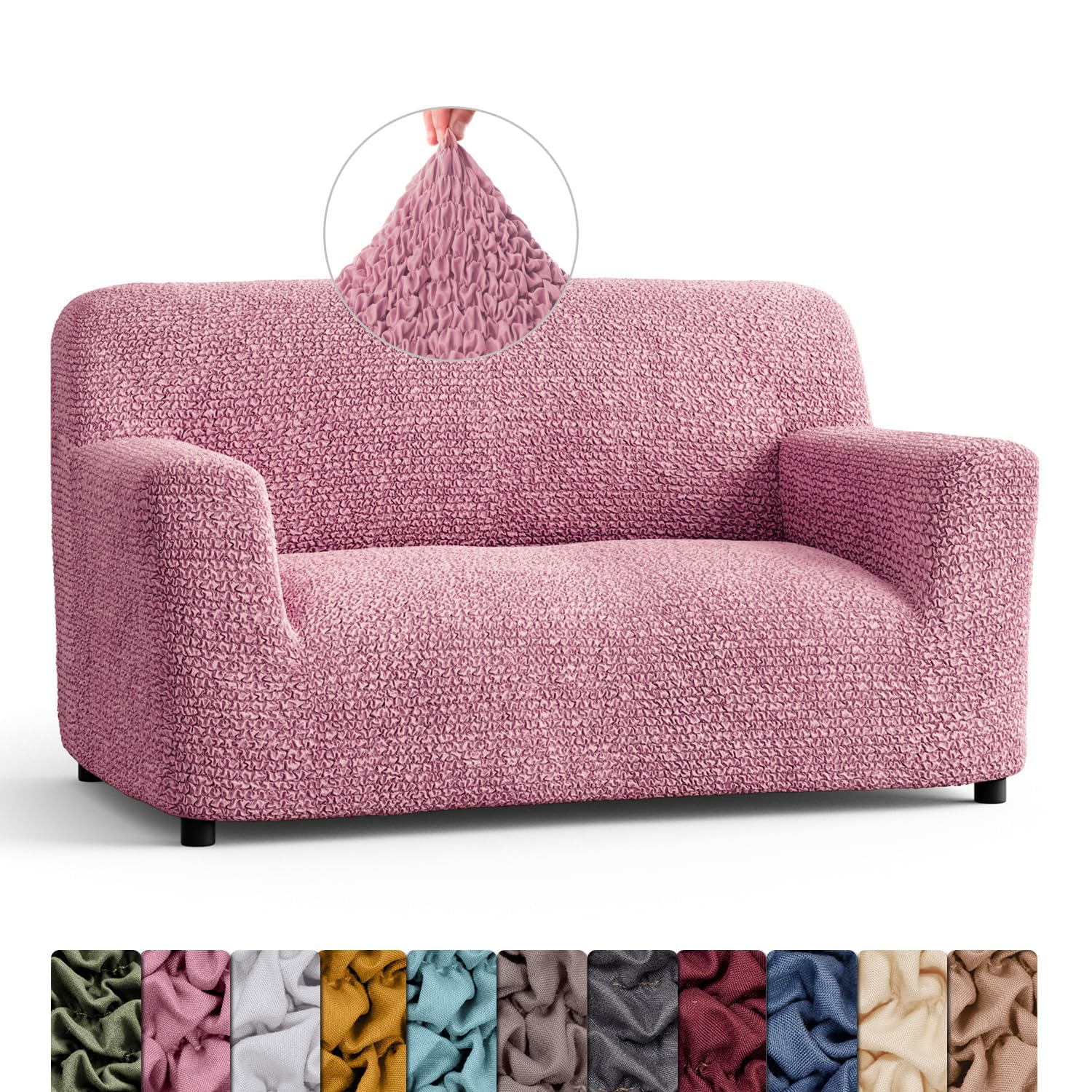 Menotti 2 Seater Couch Cover - Loveseat Slipcovers - Soft Polyester Fabric Settee Sofa Cover - Stretch Elastic Stylish Furniture Protector for pets - Sofa Cover - Microfibra - Pink (2 Seater)