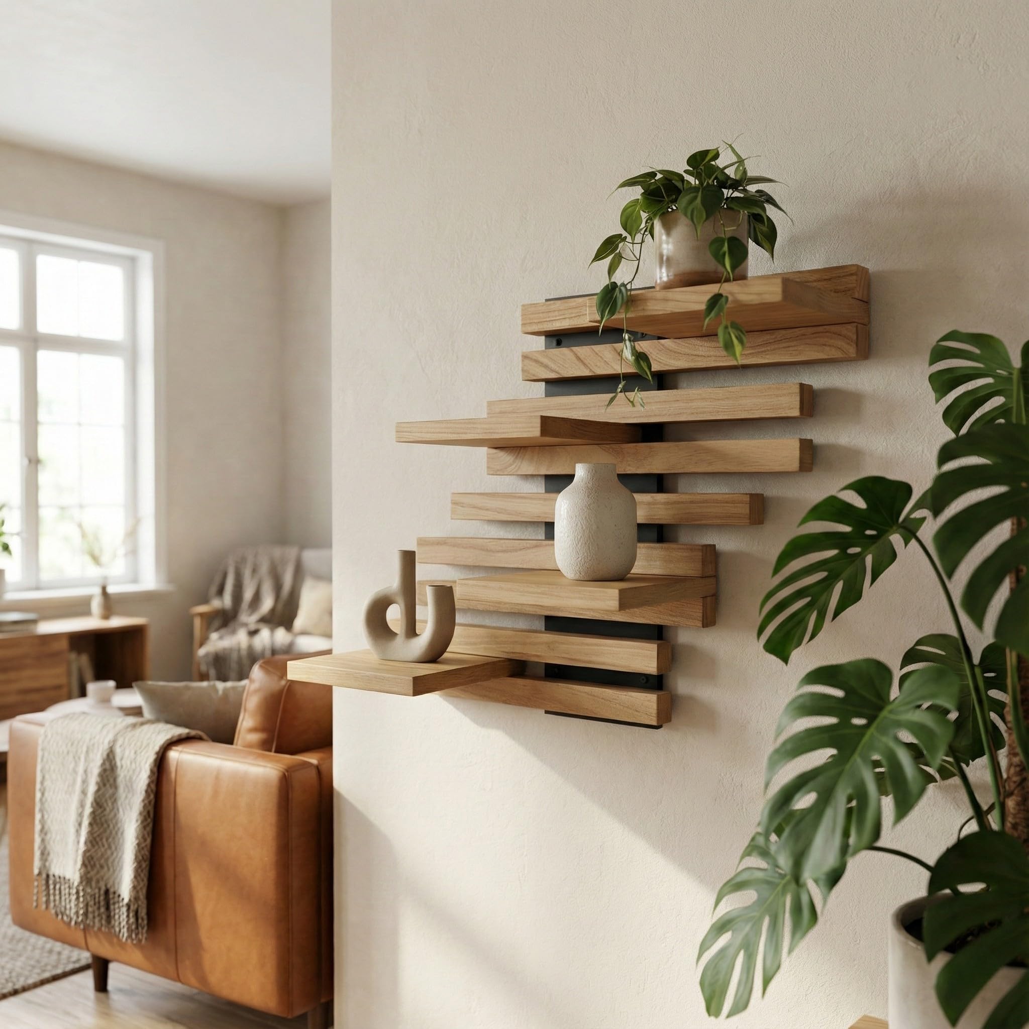 Mensola da Muro in Legno Massello, Scaffale da Parete Sospesa Design per Salotto, Cucina e Bagno, Mensole Moderne per Libreria (Nero)