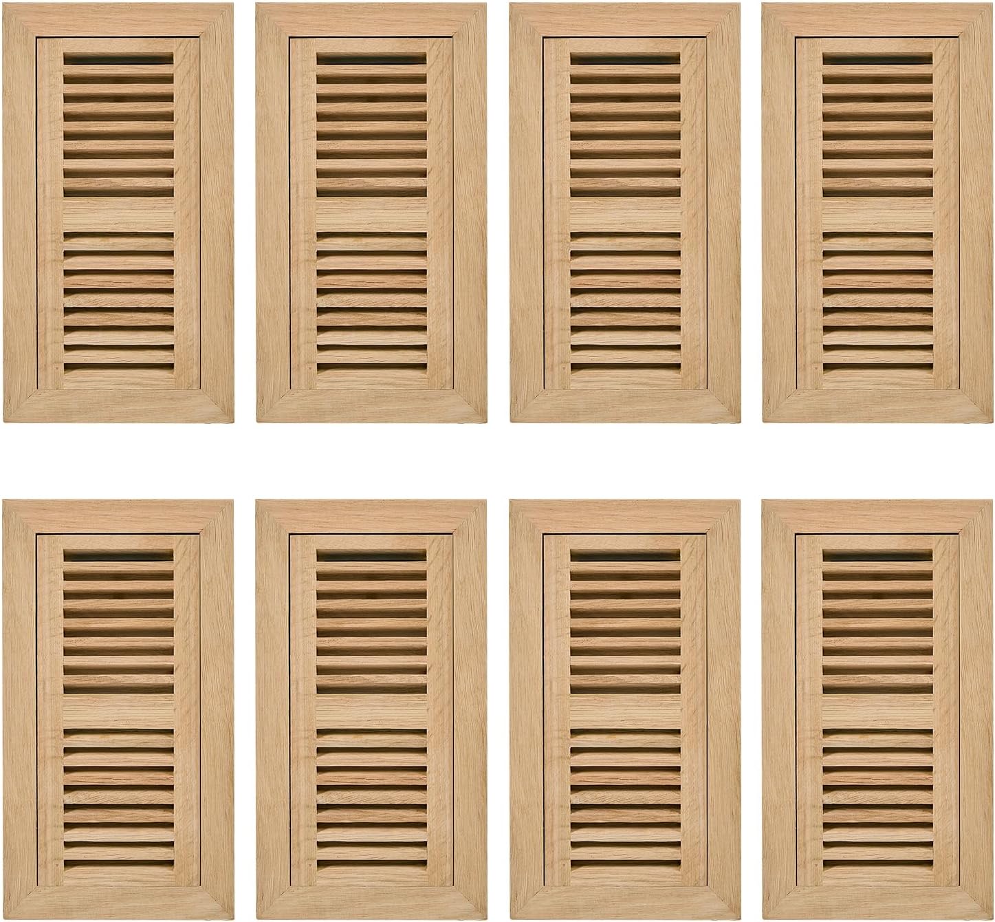 8Pcs Red Oak Hardwood Flush Mount Floor Register, 4X10 Inch, with Damper, High Output Air Flow, Unfinished