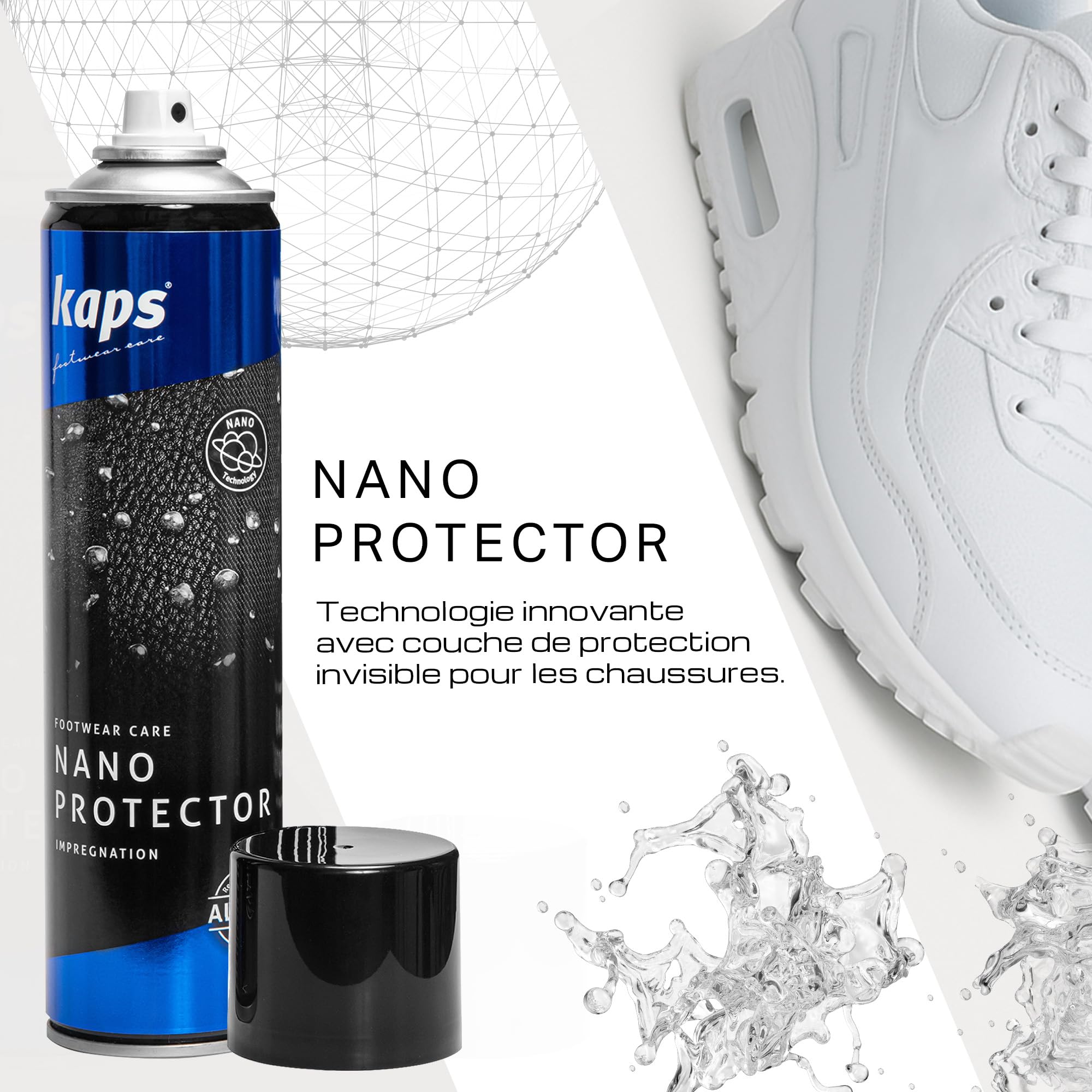 Kaps Nano Protecteur, Lot de 2 x 400 ml, Vaporisateur de Protection Imperméable pour Chaussures en Cuir, Nubuck, Daim, Textiles et Matériaux TEX, Anti-Humidité et Anti-Salissures