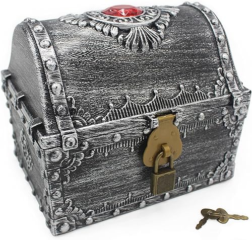 Cofre del tesoro pirata de plástico para niños, caja de almacenamiento de colección decorativa favorita del profesor con cerradura y llave para