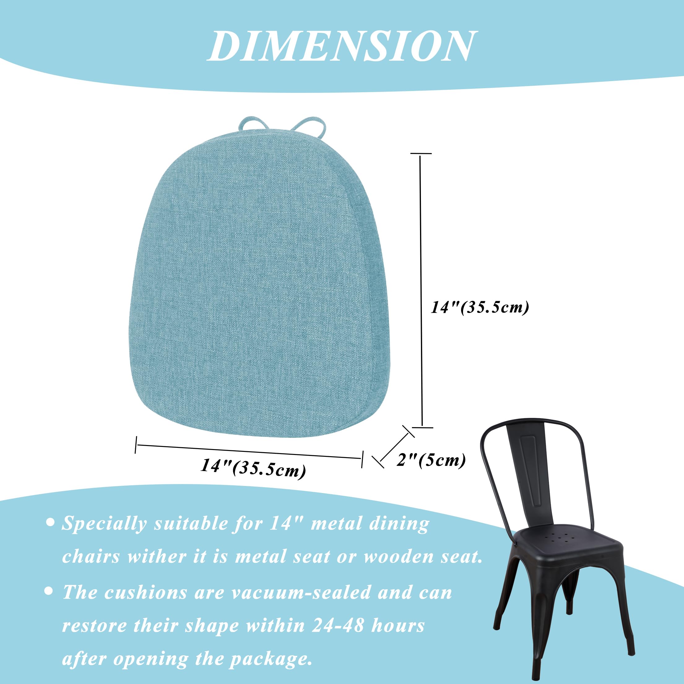 FlyGulls Dining Chair Cushions Set of 4 Non Slip Seat Cushions for Dining Chairs with Ties and Washable Covers Kitchen Seat Pads 35.5x35.5cm Light Blue - Image 2