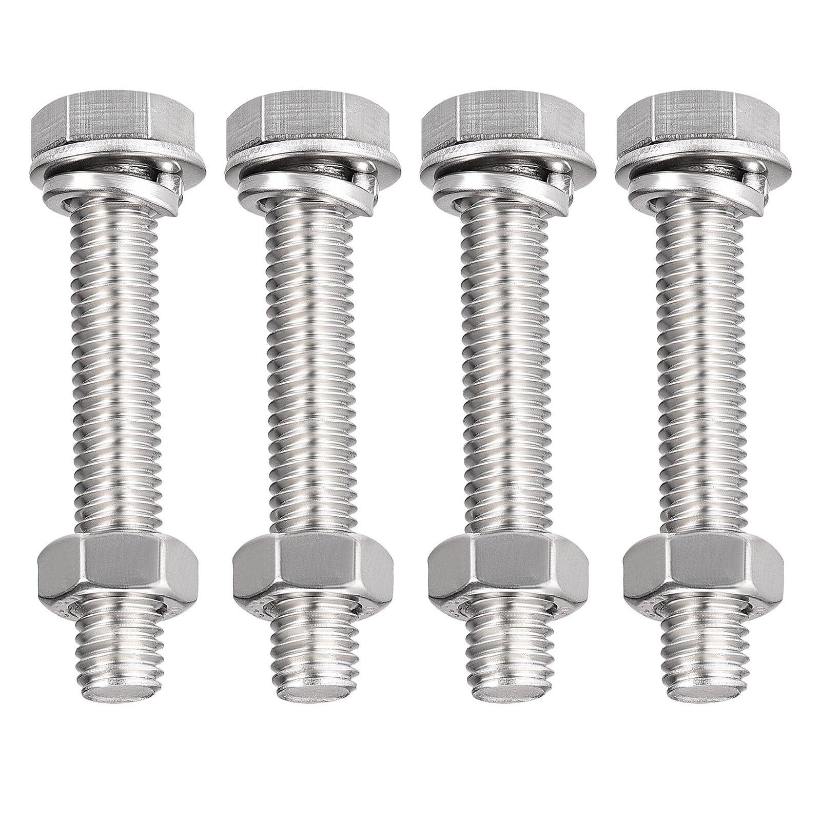 TA-VIGOR 4Pcs M8 x 45mm Hex Head Screws Bolts, Nuts, Flat & Lock Washers Kits, Fully Thread Hexagon Bolts