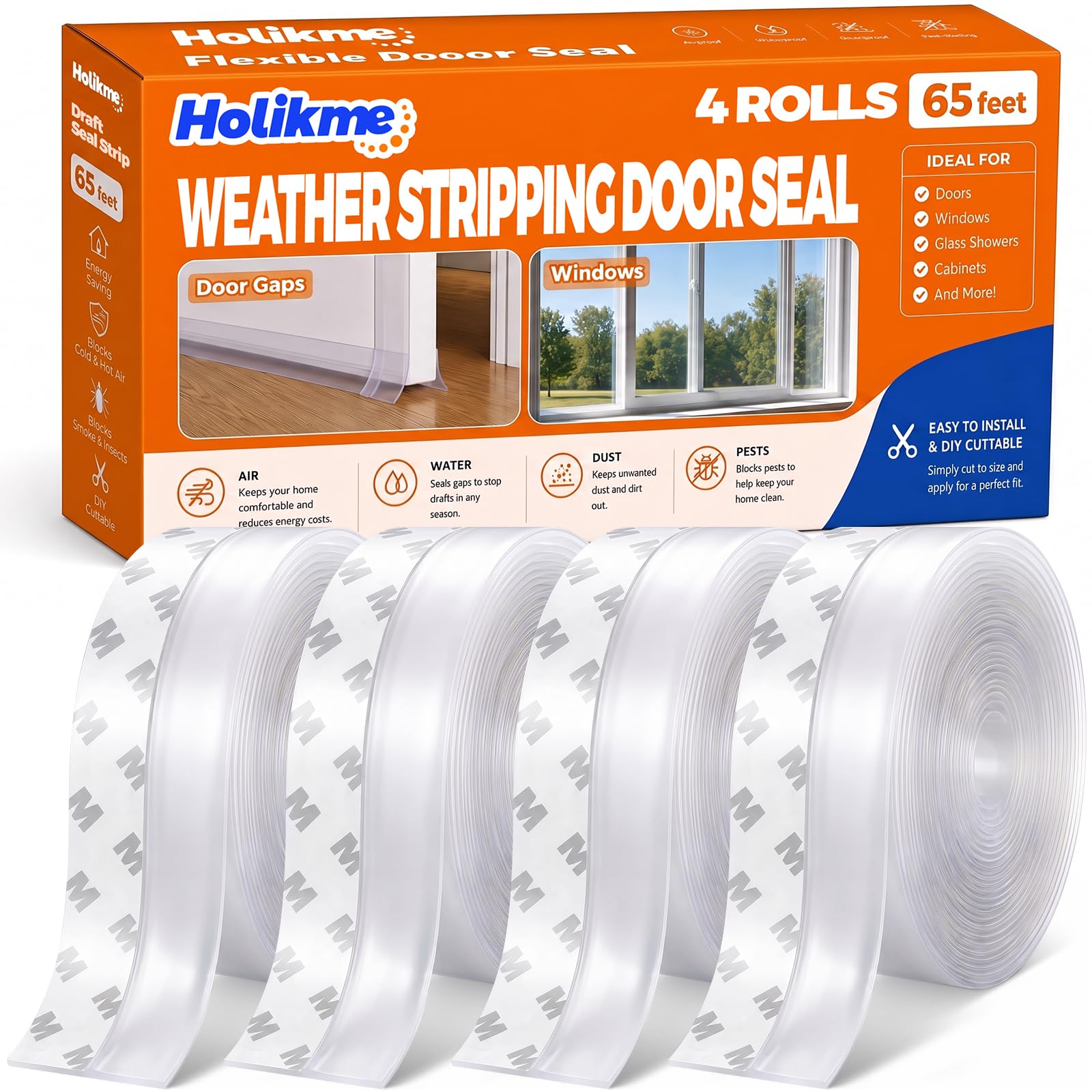 Holikme 4-Pack Transparent Draft Seal Strip