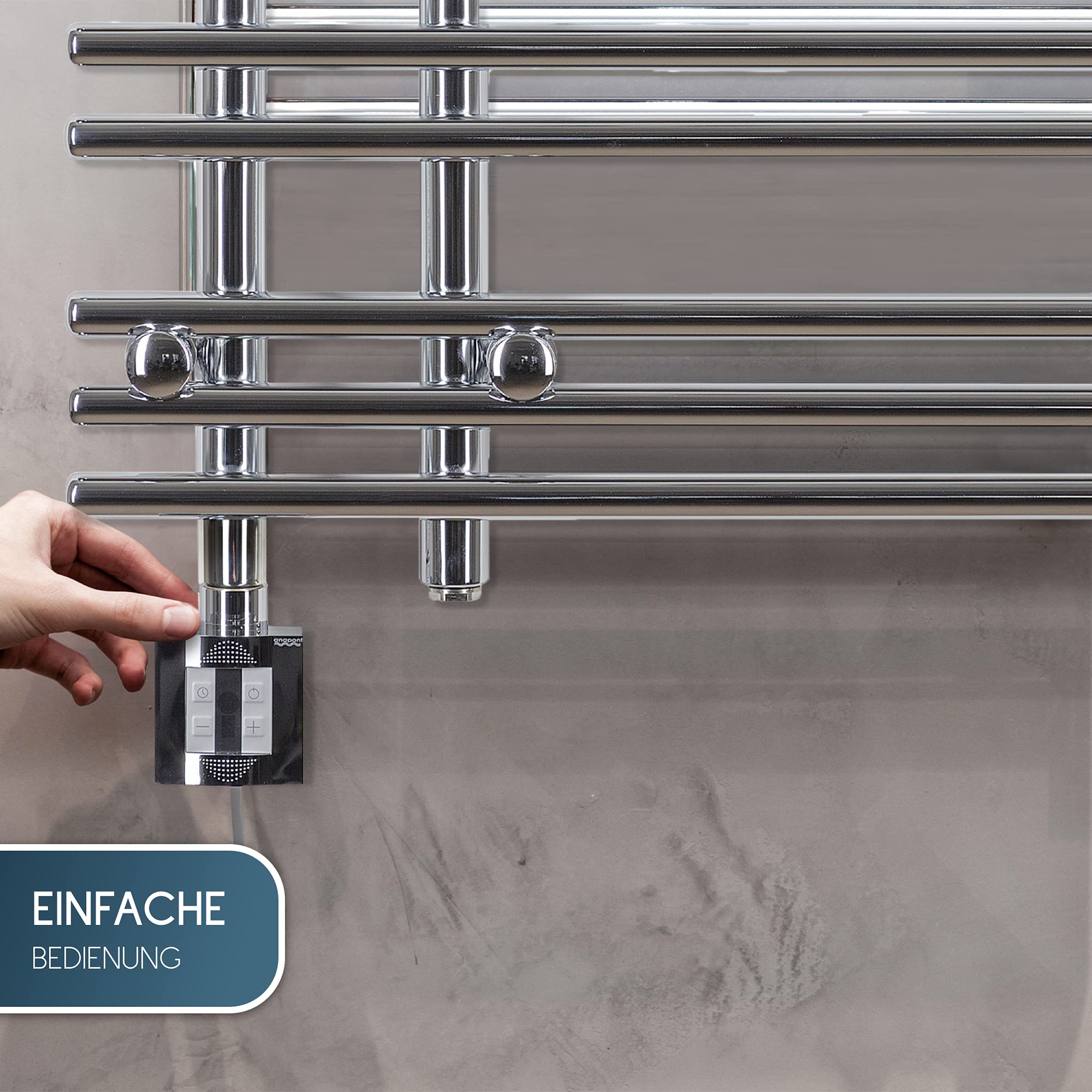 Eléctrico Radiador Toallero, Blanco y Cromo, con Control de App, Radiador Eléctrico, Elektrobadheizkörper, Secador de Toalla, Eléctricamente, Calefacción - Cromo/Recto, 1175h x 750b