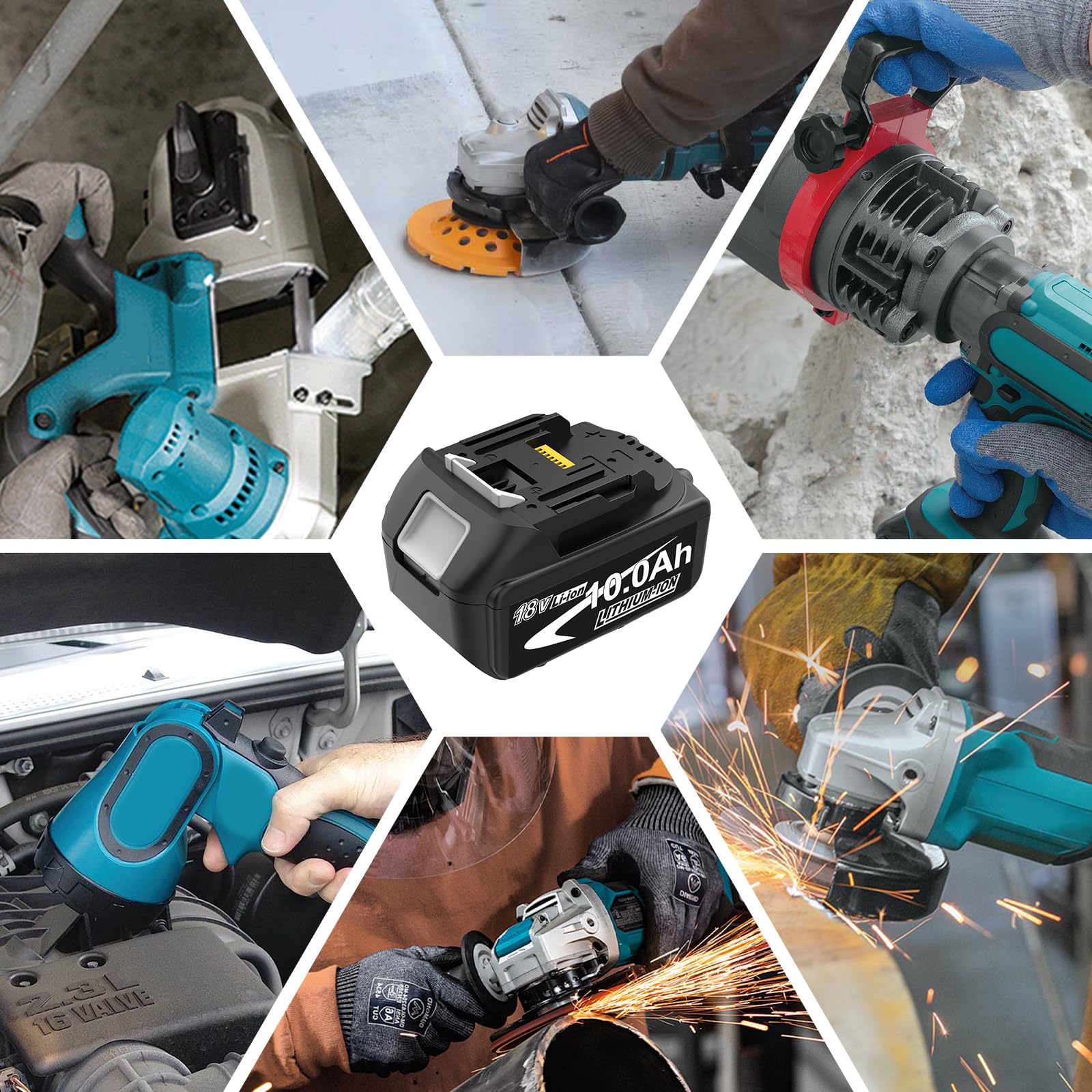 4Stück 10Ah Ersatzakkus für Makita Akku LXT BL1860B mit LED Anzeige | 10.0Ah Hohe Kapazität, LED-Ladeanzeige, Kompatibel BL1860B BL1850B BL1840B BL1830B BL1820, Für Alle LXT 18V Geräte