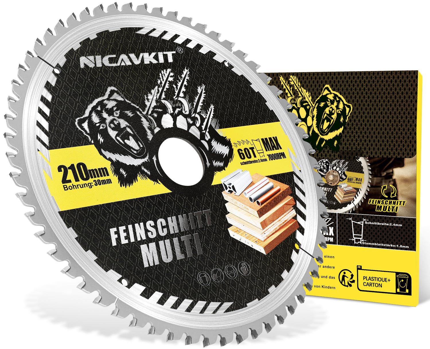 Ø210x 30 mm Kreissägeblatt für Holz, Metall & Alu uvm. Multi Material Feinschnitt Sägeblatt 210x30 Kompatibel als Bosch, Makita & Dewalt usw.
