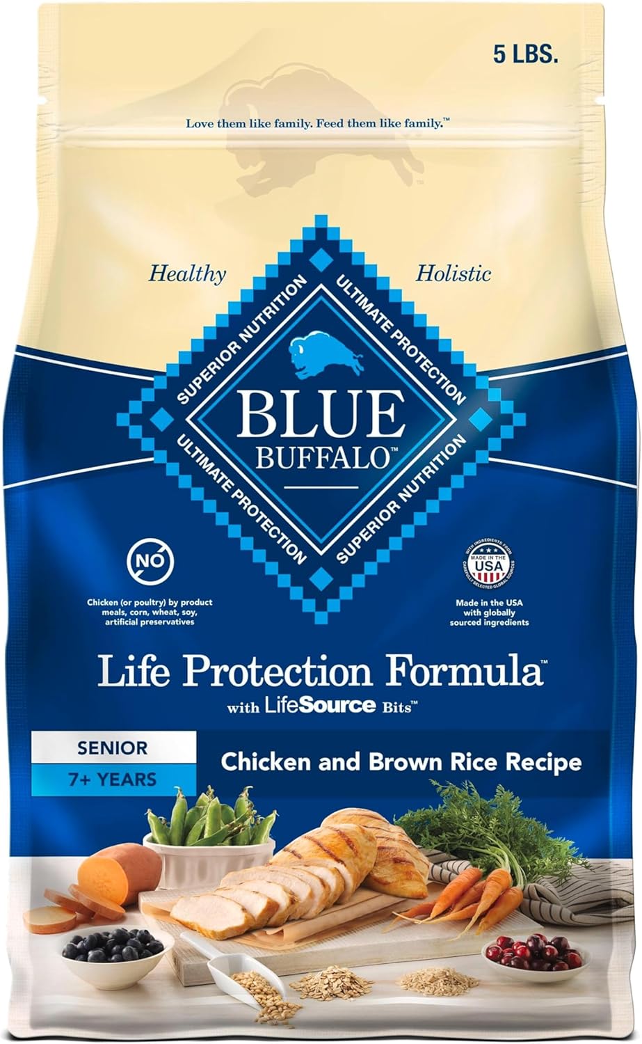 Blue Buffalo Life Protection Senior Dog Food, Chicken & Brown Rice, Joint Health Support, Natural Ingredients, 5-lb Bag