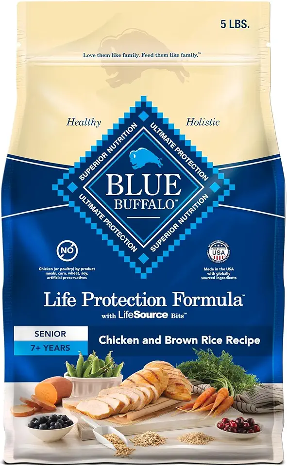 Blue Buffalo Life Protection Formula Senior Dry Dog Food, Supports Joint Health and Mobility, Made with Natural Ingredients, Chicken & Brown Rice Recipe, 5-lb. Bag