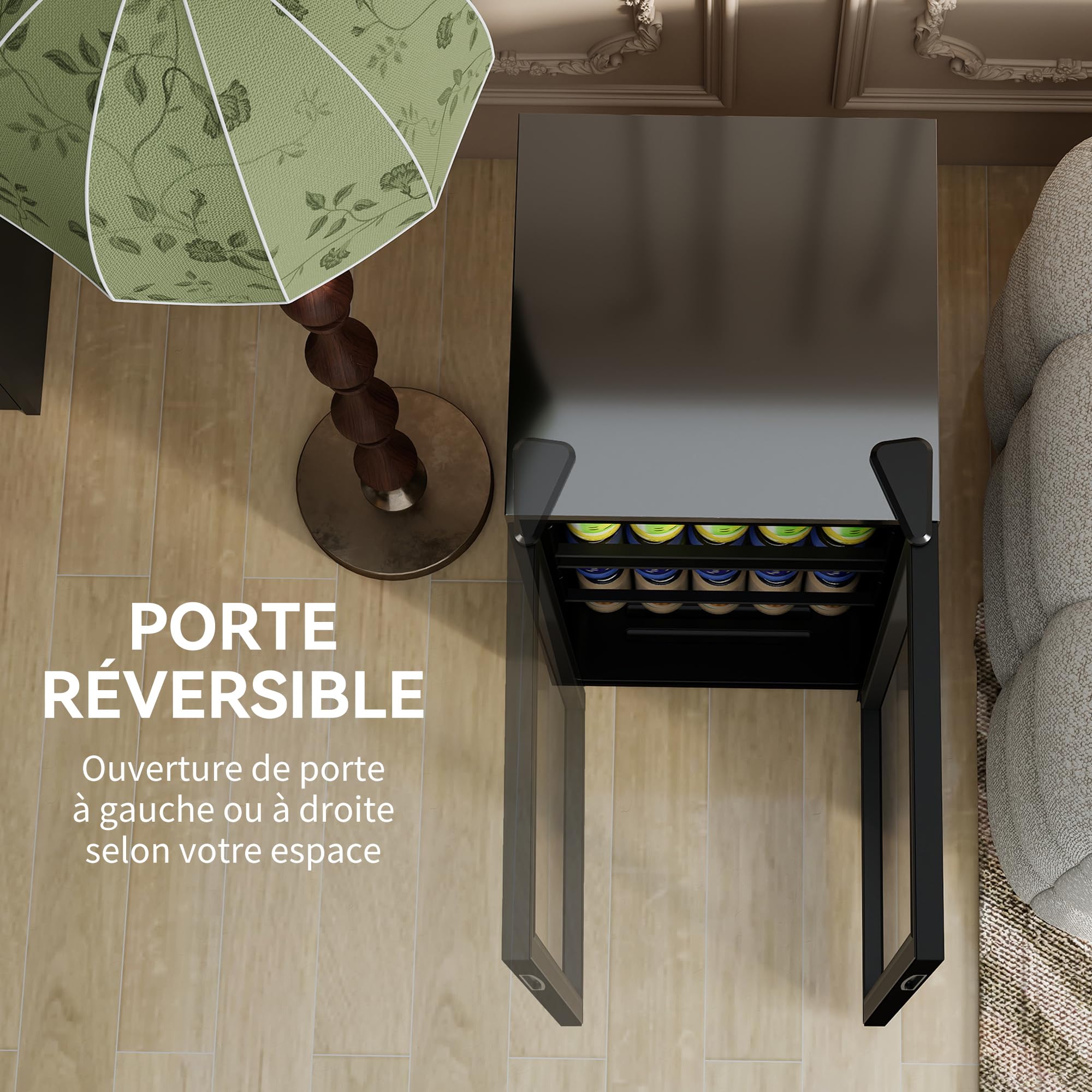 HOMCOM Réfrigérateur à Boissons 93 L, Frigo 115 Canettes, Porte Vitrée, Éclairage LED, Contrôle Température, Noir