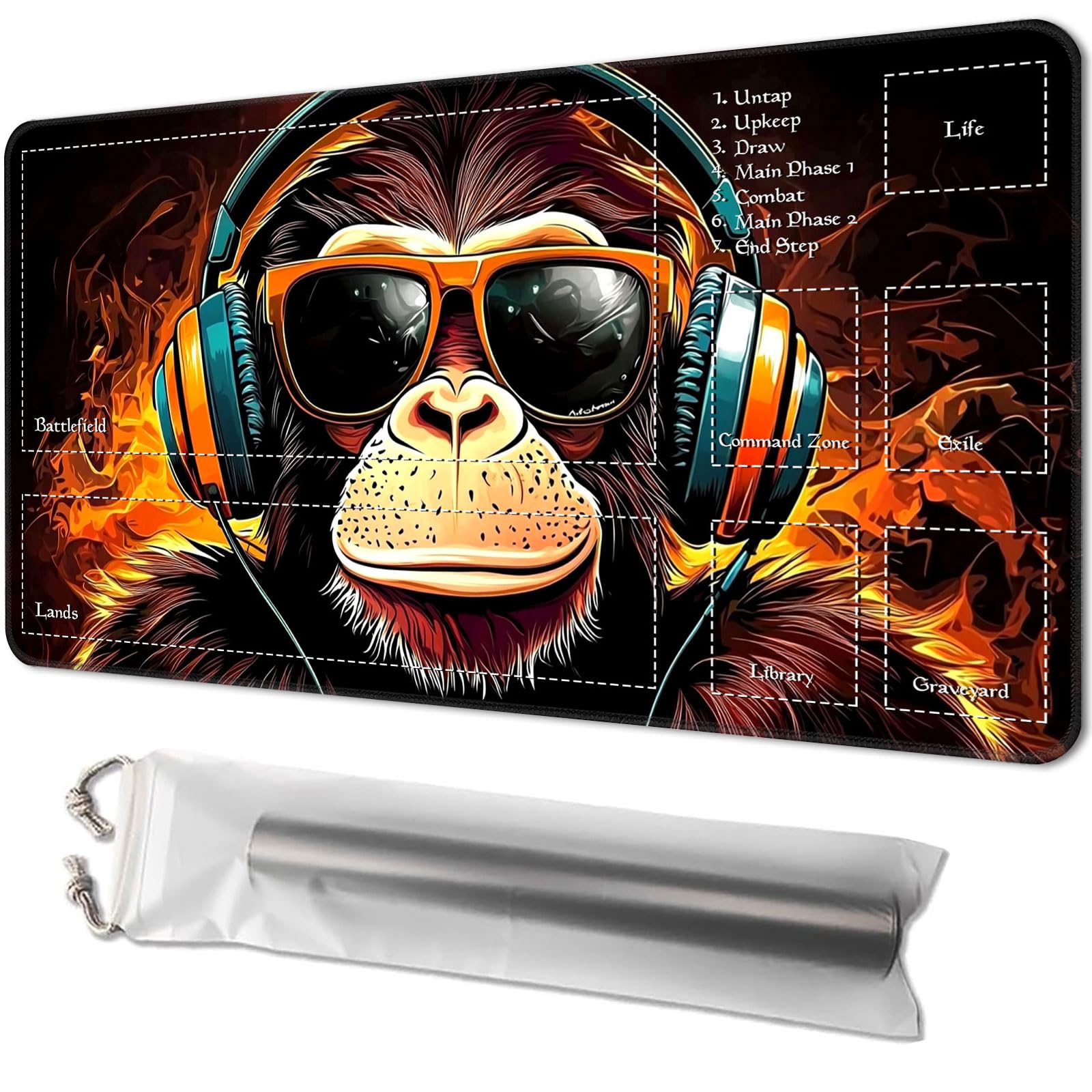 Playmat for MTG, Game Mat 24 x 14 inches, with Free Storage Bags, TCG and Board Game Mat for Cards, Ideal for Card Game Enthusiasts, Cartoon Monk — image 1