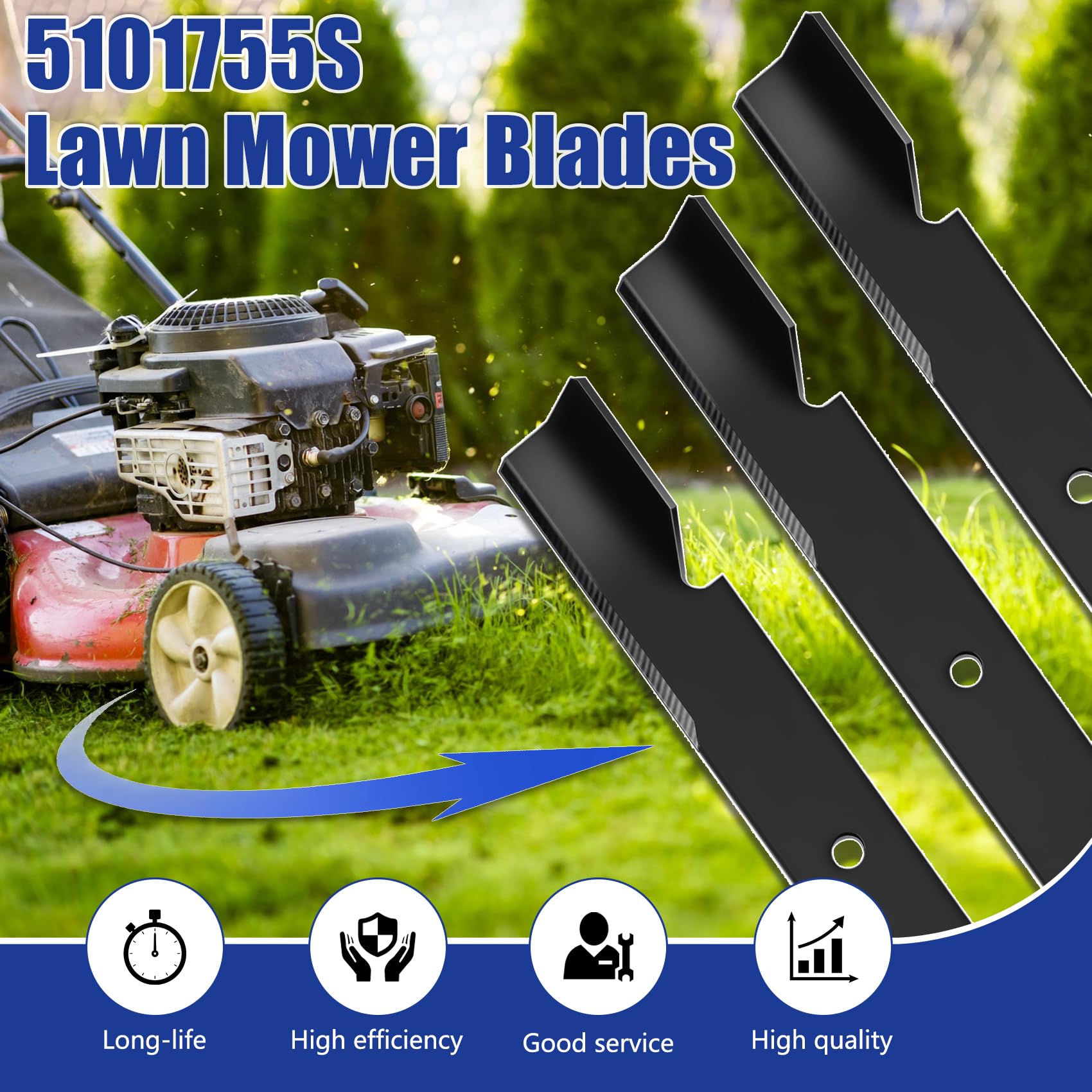 Upgrade 5101755S - Cuchillas para cortacésped 5101755 5020842S 15208425S 21 pulgadas, compatible con Ferris Bad Boy Husqvarna Lesco Great dane Windsor Wright Scag de 61 pulgadas