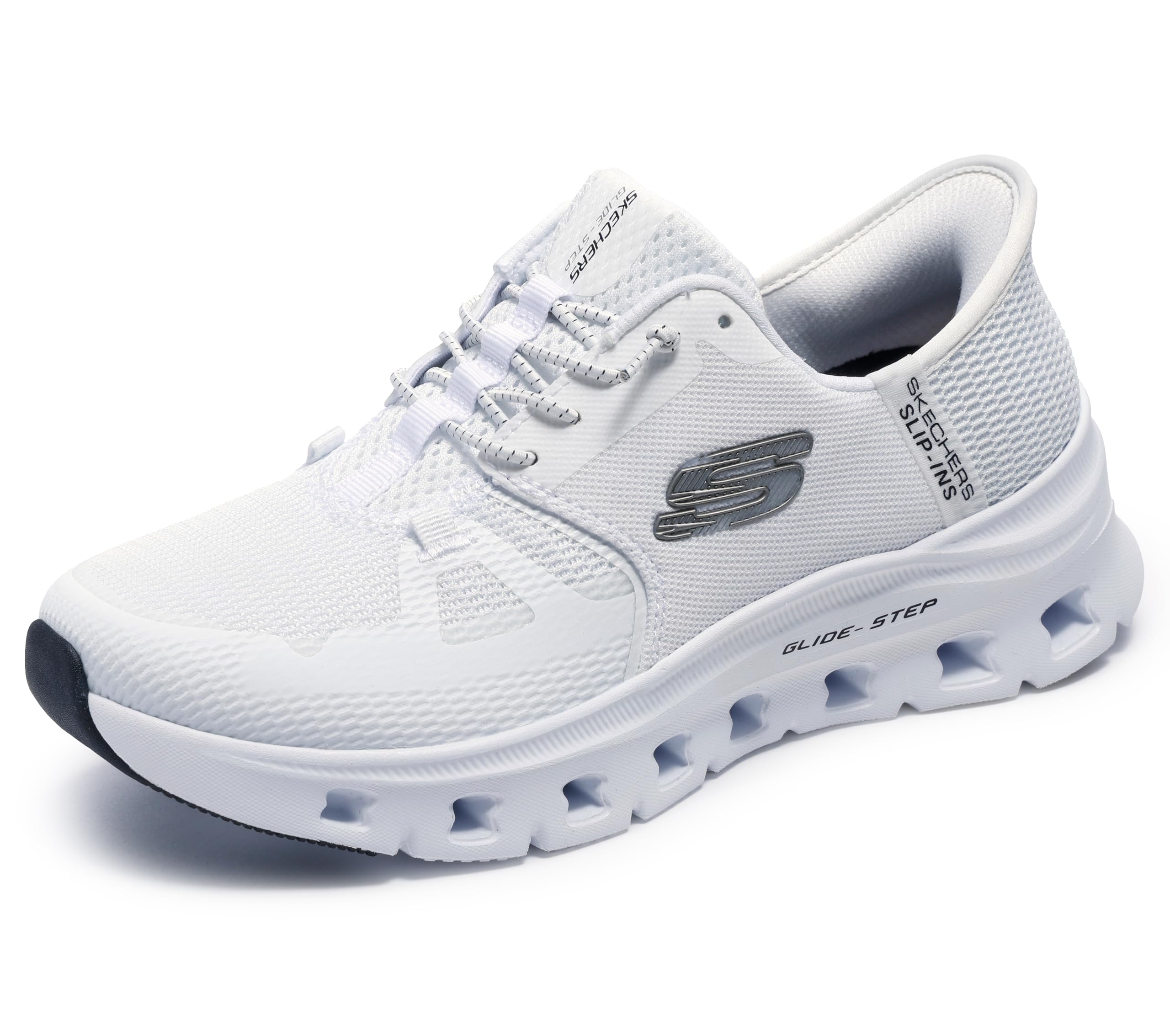 Skechers Damen Hands Free Slip-ins Glide-Step Pro Sneaker, White Mesh/Silver Trim, 39 EU
