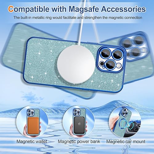 Miniatura 5 de Hython Funda para iPhone 15 Pro Max con purpurina, fundas magnéticas transparentes para teléfono con protector de lente de cámara compatible con