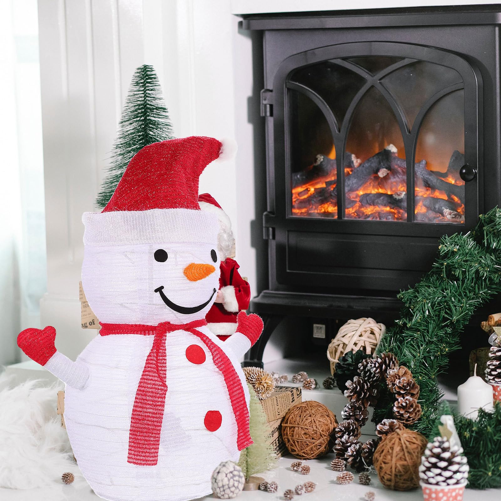 Weihnachts Deko als Festliche Dekoration aus Stoff und Eisen mit 0,8w Beleuchtung Roter Klappbarer Weihnachtsbedarf für Zuhause und