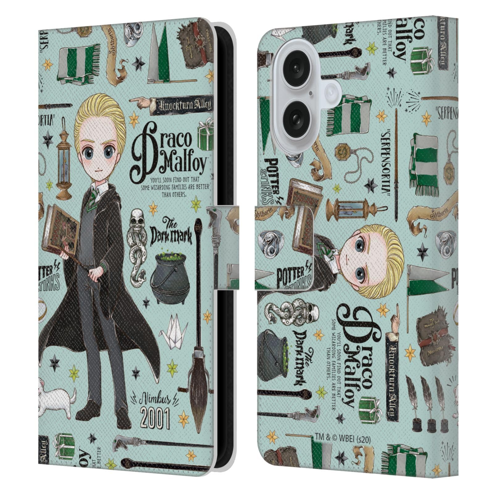 Head Case DesignsOfficially Licensed Harry Potter Draco Pattern Deathly Hallows XXXVII Leather Book Wallet Case Cover Compatible With Apple iPhone 16