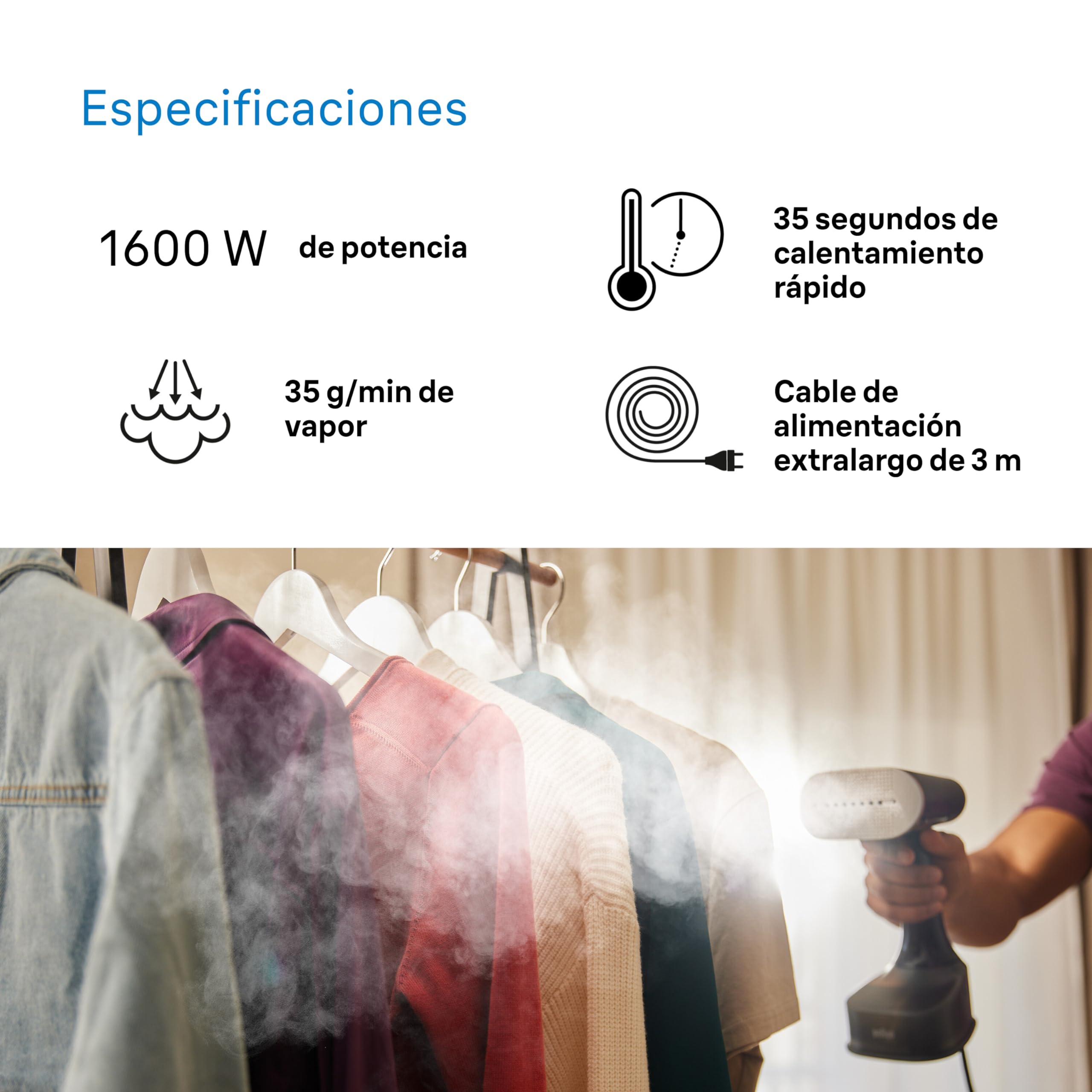 Braun QuickStyle 7 GS7077BK, Plancha de Vapor Vertical con Suela Calefactable FreeGlide 3D, Steamer con Calentamiento Rápido, Flujo Vapor 35 g/min, Capacidad 250 ml, Cable 3 m, 1600W, Negro