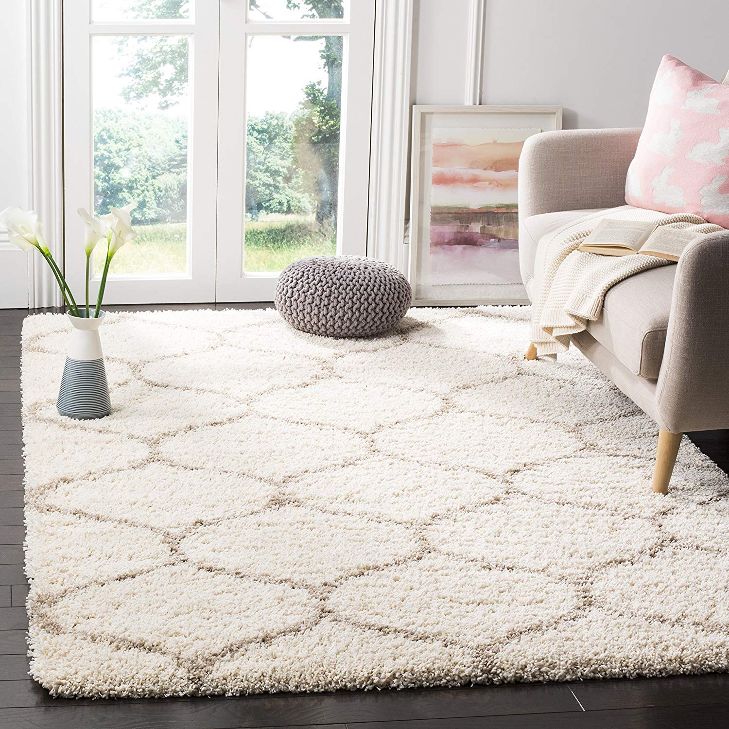 Arsh Fabs Polyester and Polyester Blend Carpet (Ivory and Beige, 3x5 Feet)