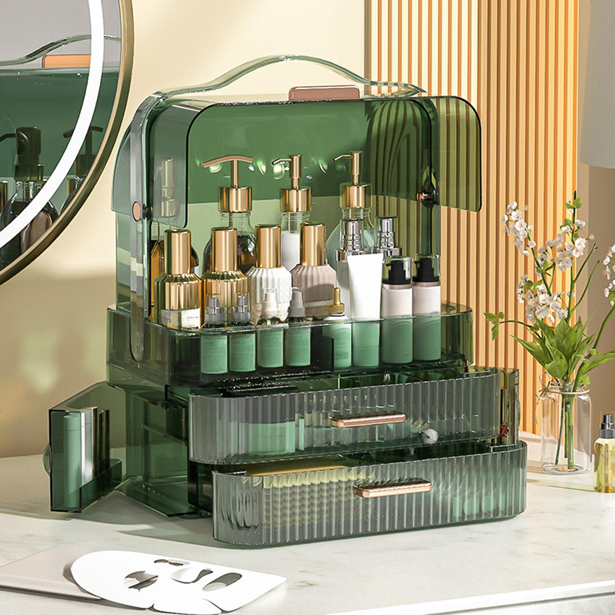 Organizador de Maquillaje con Tapa Uncluttered Designs Caja Maquillaje Gran Capacidad Beauty Organizer Soporte Almacenamiento Cosmeticos Makeup Skincare Expositor para Tocador Dormitorio Baño