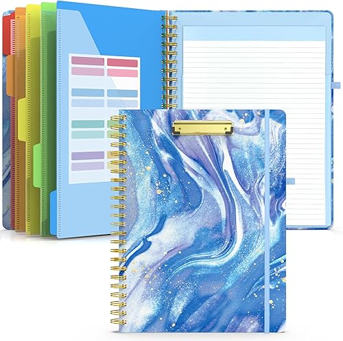 Sooez Folio portapapeles con bloc de notas recargable, carpeta portapapeles con 10 bolsillos de almacenamiento para tamaño carta, cuaderno