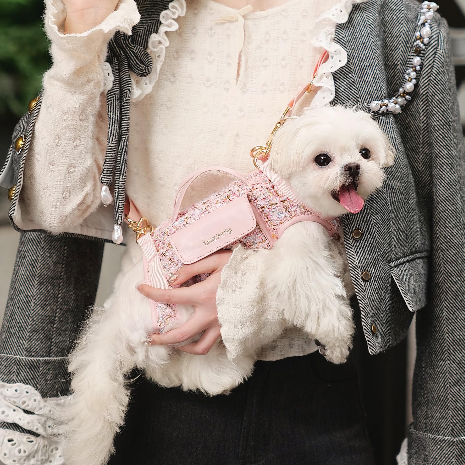 Pettorina per cani con morbida cintura per cani, leggera, traspirante, multifunzione, può essere utilizzata come borsa (rosa, S)