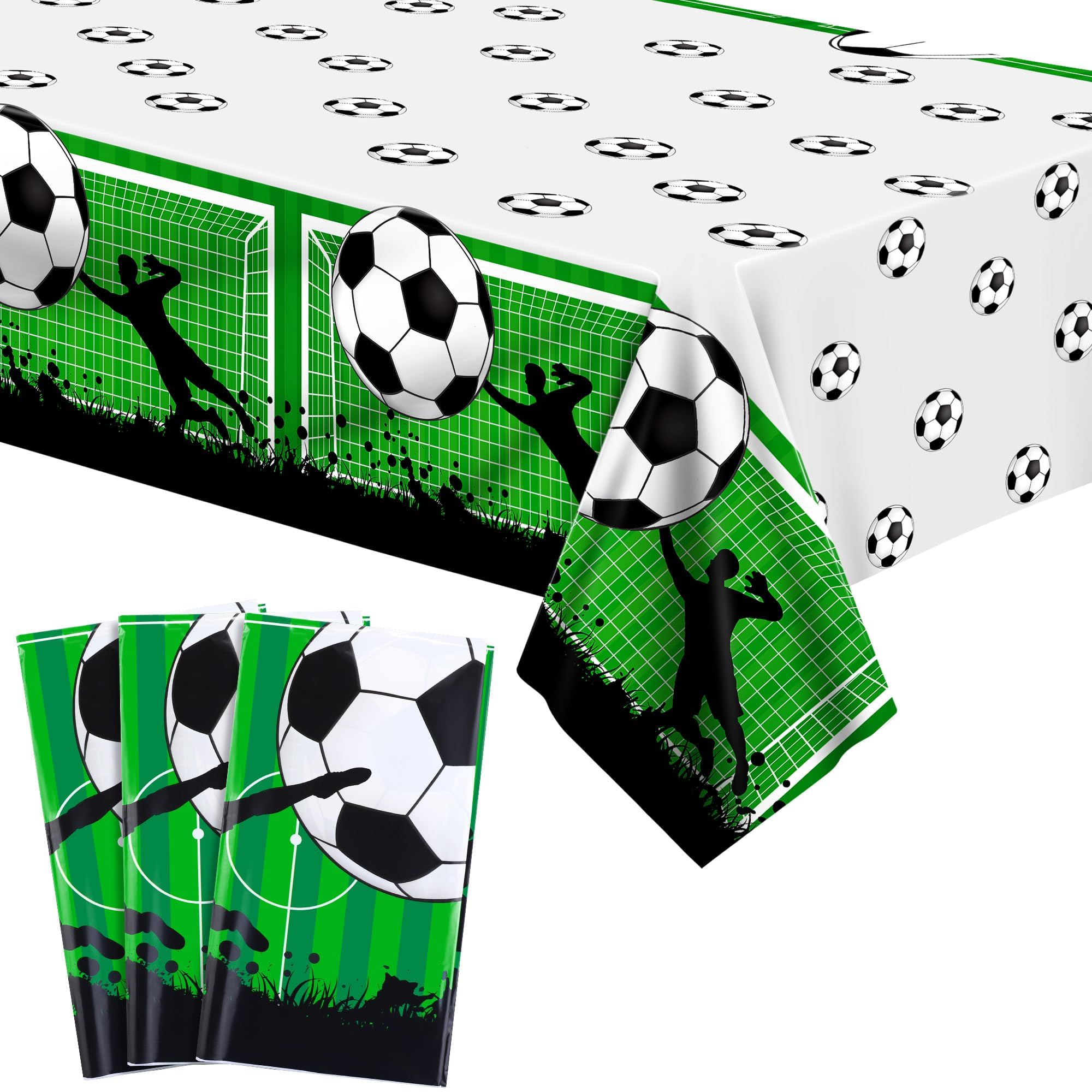 Kochorie 3 Pcs Soccer Party Tablecloth Soccer Pattern Table Cover Plastic Football Tablecloths Disposable Rectangle Grass Decoration for Soccer Event Birthday Sport Party Supplies, 54 x 108 Inches