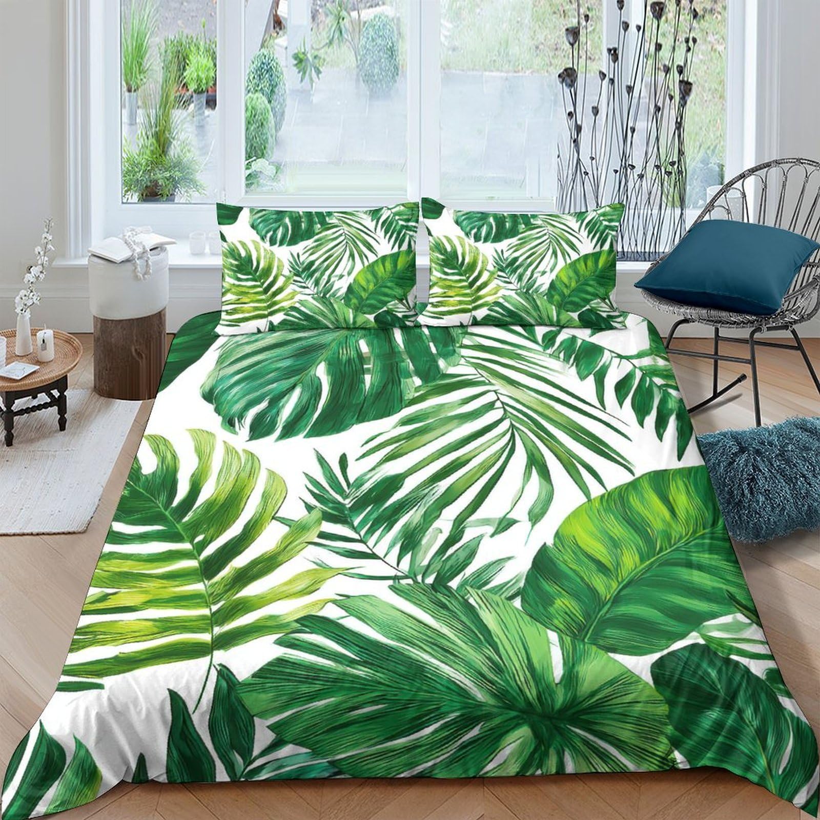 Ctjqhvkz Style-2 3D Printed Tropical Leaf Fitted Sheet Microfiber Soft Breathable Jungle Palm Bed Cover For Bedroom Dorm Mattress Protection Decor Single（135X200cm）