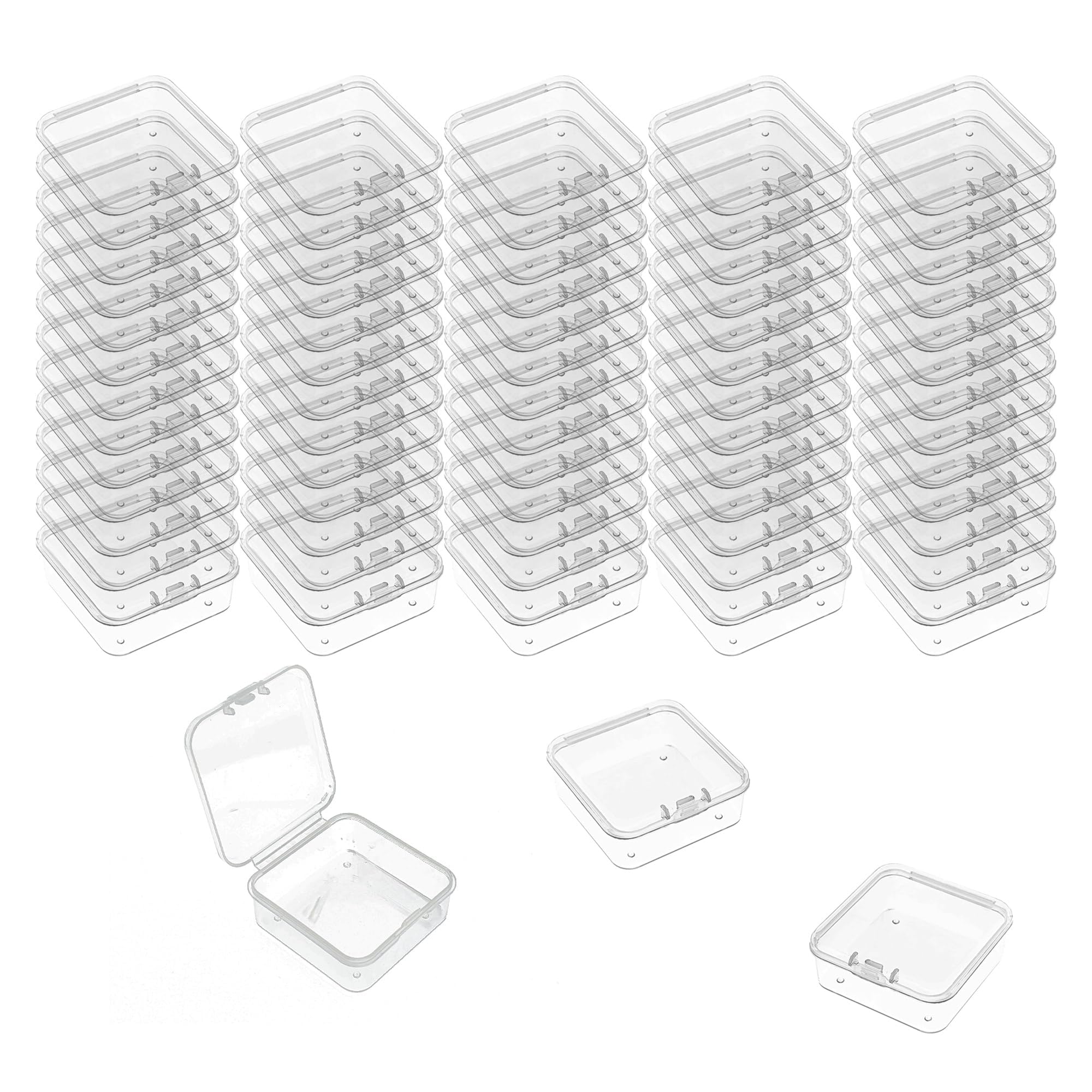 LJY 68 Pack Plastic Storage Boxes with Lids 4.5 x 4.5 x 2 cm – Square Mini Containers for Diamond Art Accessories, Beads, DIY Crafts and Hardware, Stackable Organiser Box Set