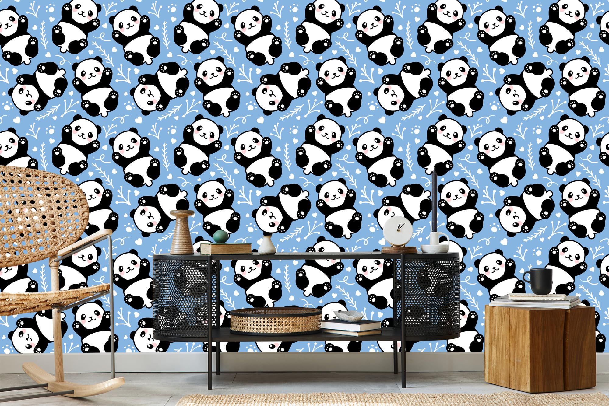 Vliestapete Teddybären Pandas 50 x 1000 cm | Ausdrucksstarke Faunadarstellung; Lebendige Naturkulisse; Charaktervoller Zimmerschmuck; Kleister im Set