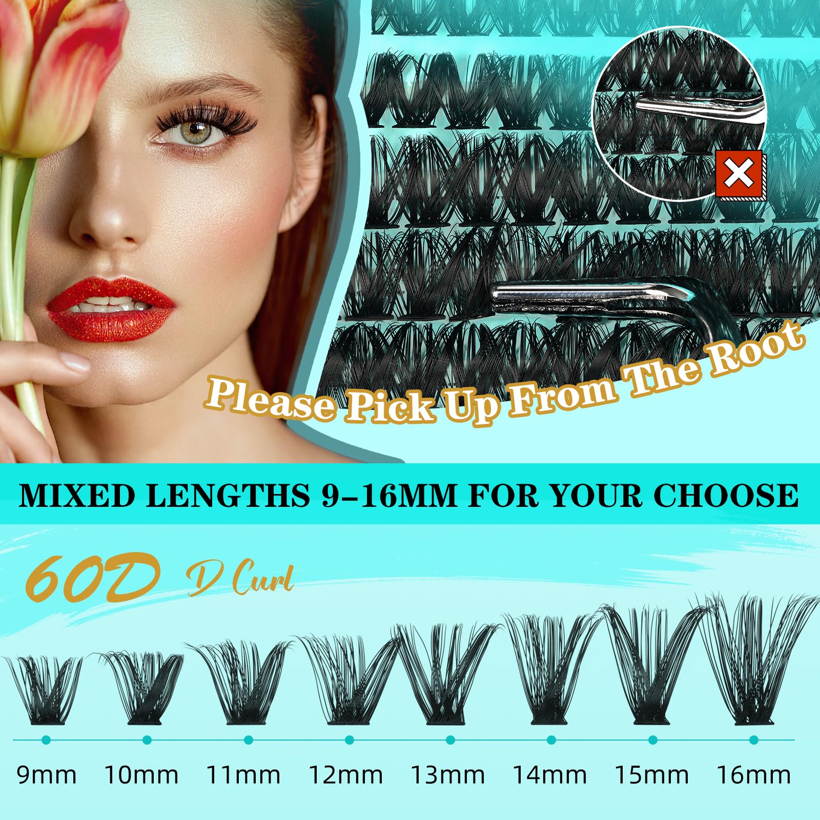 Lash Clusters Kit 240PCS Eyelash Extension D Curl Wispy Clusters Extensions DIY Natural Individual Lashes with Lash Bond and Remover Eyelash Tweezer(60D) - Image 3