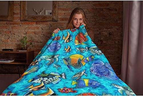 Miniatura 5 de Manta de franela suave y mullida con diseño de peces bajo el agua, manta ligera y cálida para adultos y niños, sofá, cama, exteriores, 40 x 50