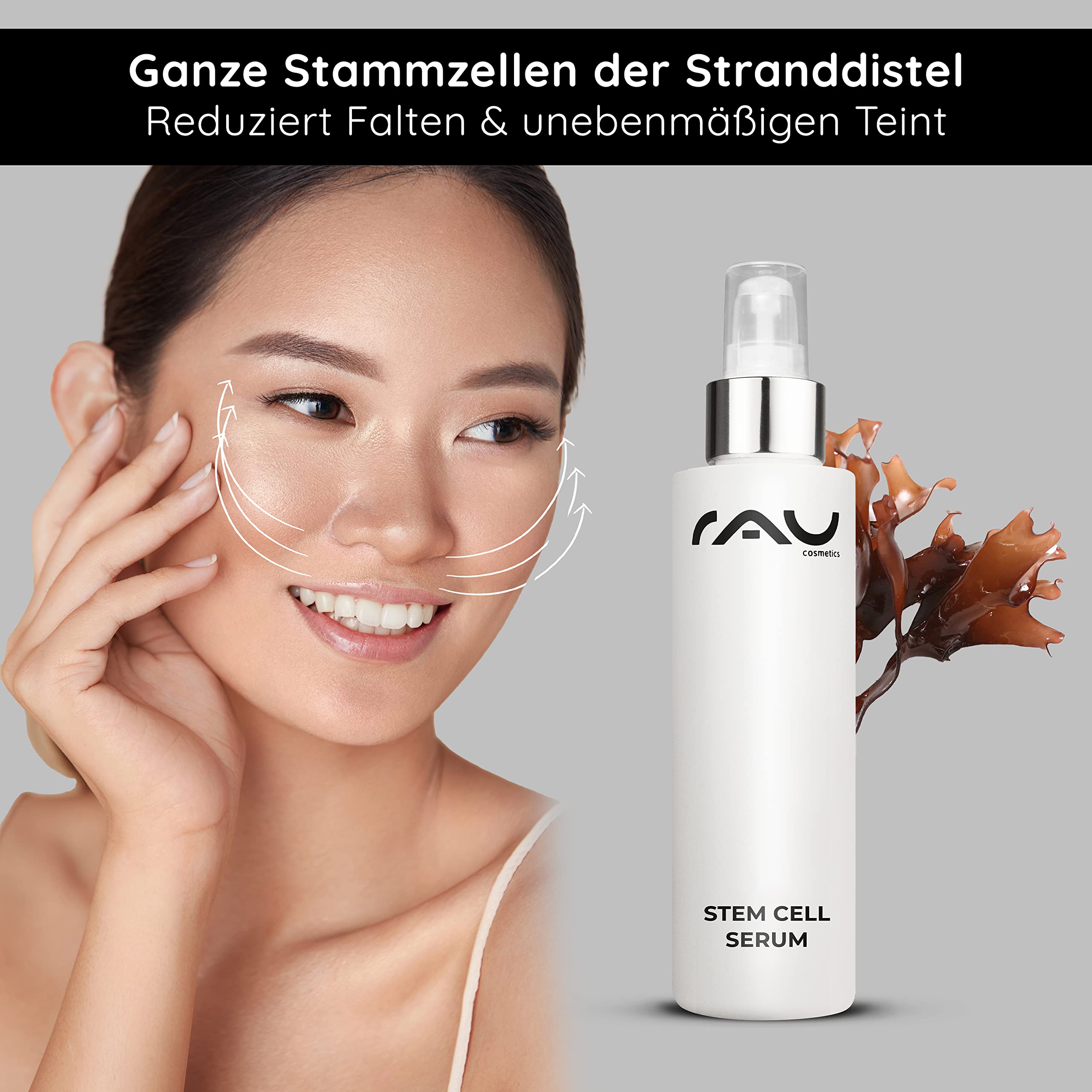 RAU Cosmetics Stem Cell Serum 100 ml - Anti-Aging Gesichtsserum mit Pflanzlichen Stammzellen, Panthenol & Jiaogulan - Intensiv Feuchtigkeitsspendend für Reife, Trockene & Empfindliche Haut | Pflanzliche Stammzellen, Panthenol & Jiaogulan, Feuchtigkeitspfl