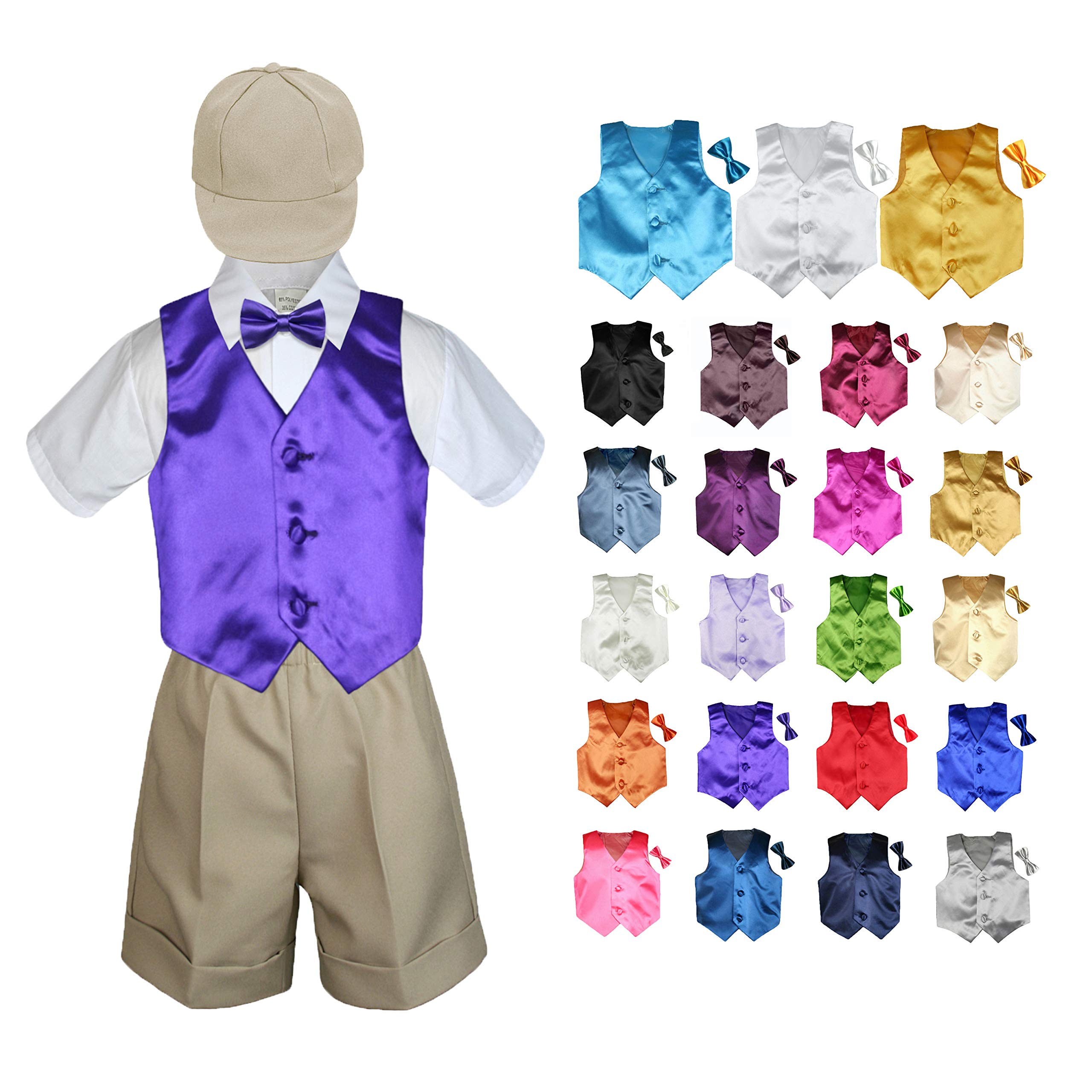 MILLTEX 5 Pieces Formal Wedding Color Satin Vest & Bow tie Shirt W/Hat Khaki Shorts Set Baby Boy Toddler Sm-4T (L (12-18 Months Old), Royal Blue)