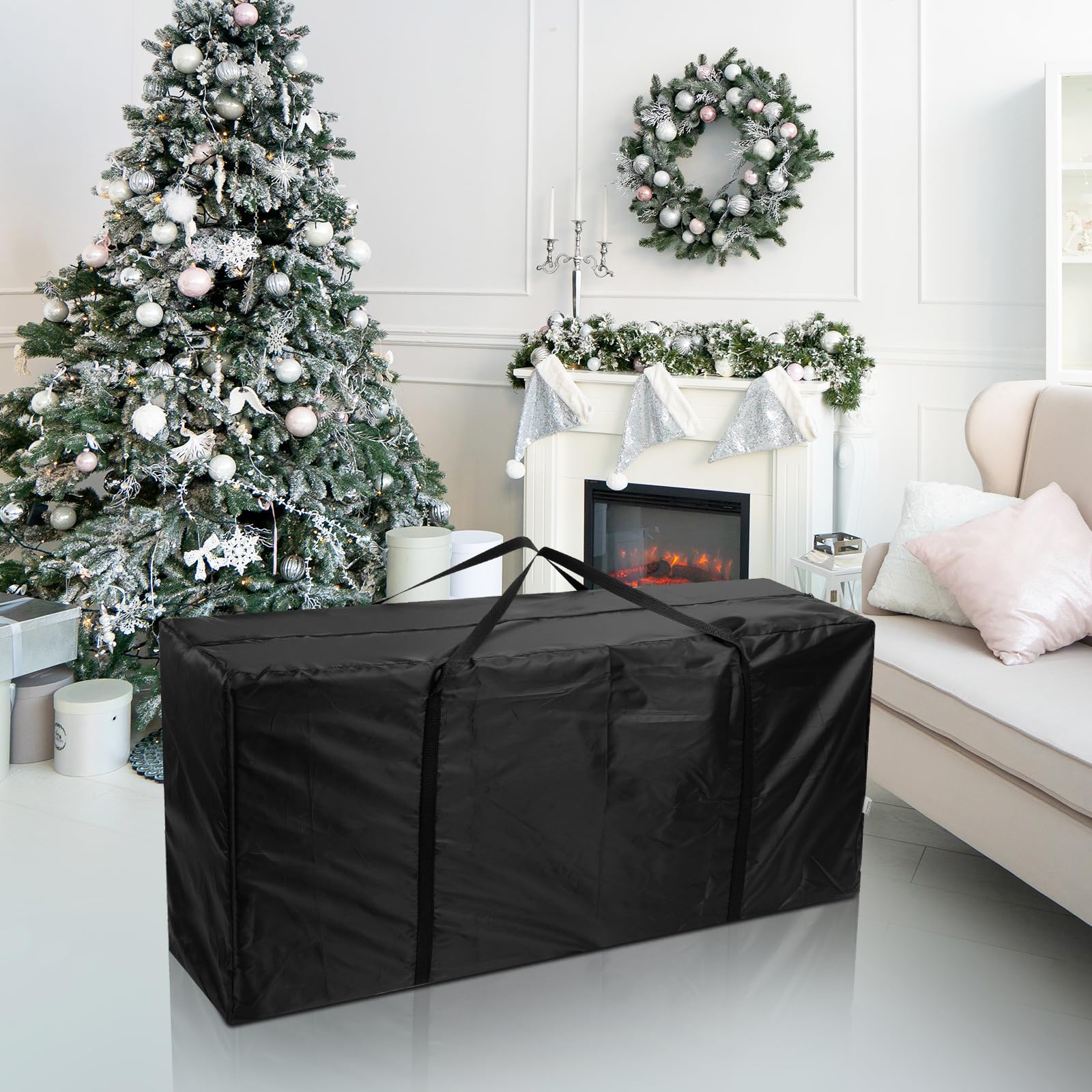 AiQInu Borsa da Giardino per Cuscini, Oxford Porta Cuscini da Esterno Impermeabile, Nero Borsa per Cuscino con Maniglie - 122x40x55cm