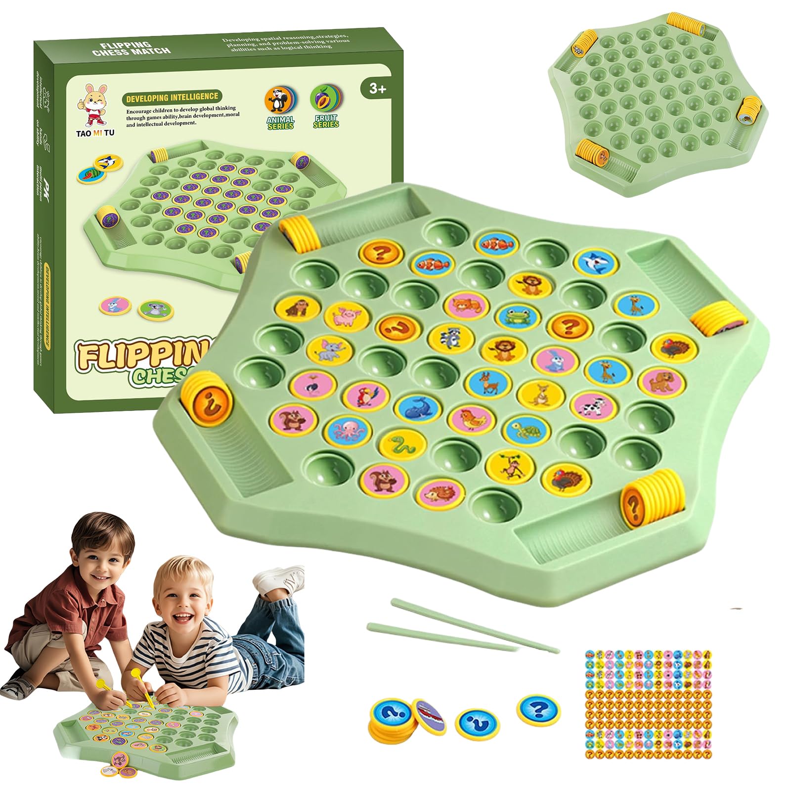 Flip Chess Memory, Flip Match Board Game, Fruit and Animal Flips Chess Memorys Games, Intellectual Flip-to-Win Game, Perfect for Family Game, Social Gatherings (Animal)