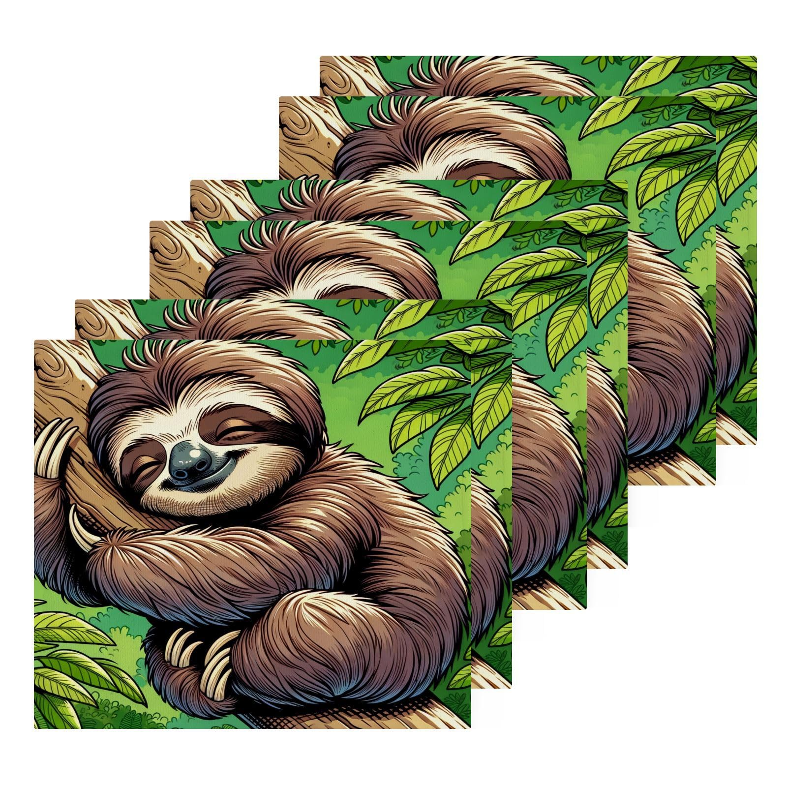 Flradish 4 Pack Sloth Hugging Pure Cotton Washcloths 12 x 12 Inch Reusable Absorbent Soft Cotton Face Towels Fingertip Towels Set for Gym Towels,Hotel and Spa