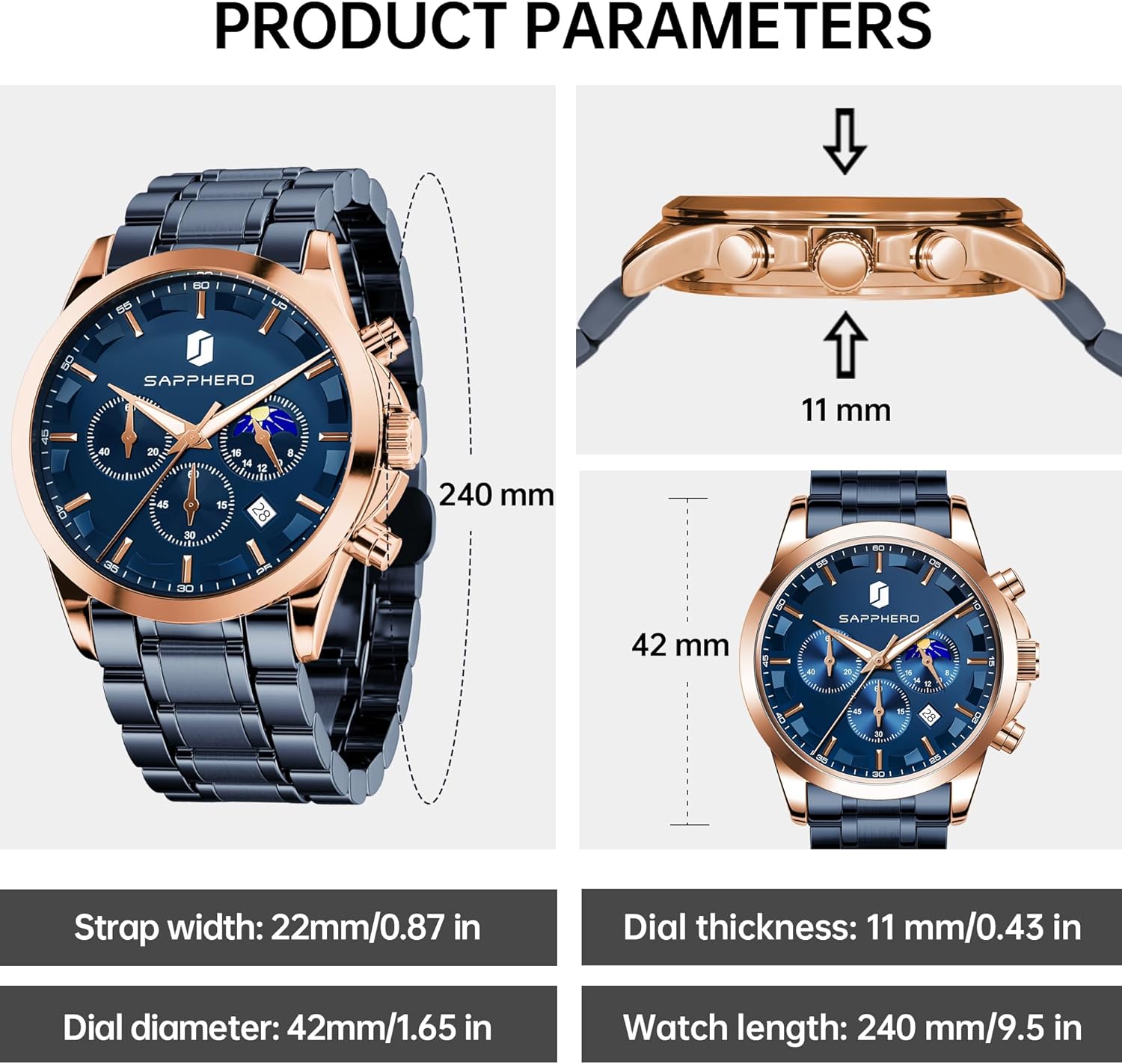 BY BENYAR Mens Watches Analog Quartz Chronograph Waterproof Wrist Watches for Men Fashion Business Work Casual Sport Designer Dress Watch with Calendar Elegant Gifts for Men - Image 5