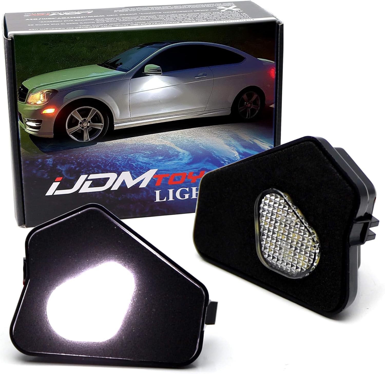 iJDMTOY White 18-SMD Full LED Under Mirror Puddle Lights Compatible With Mercedes W204 C-Class, W212 E-Class, W221 S-Class, C117 CLA-Class, C218 CLS-Class, etc (fit models w/o under mirror camera)