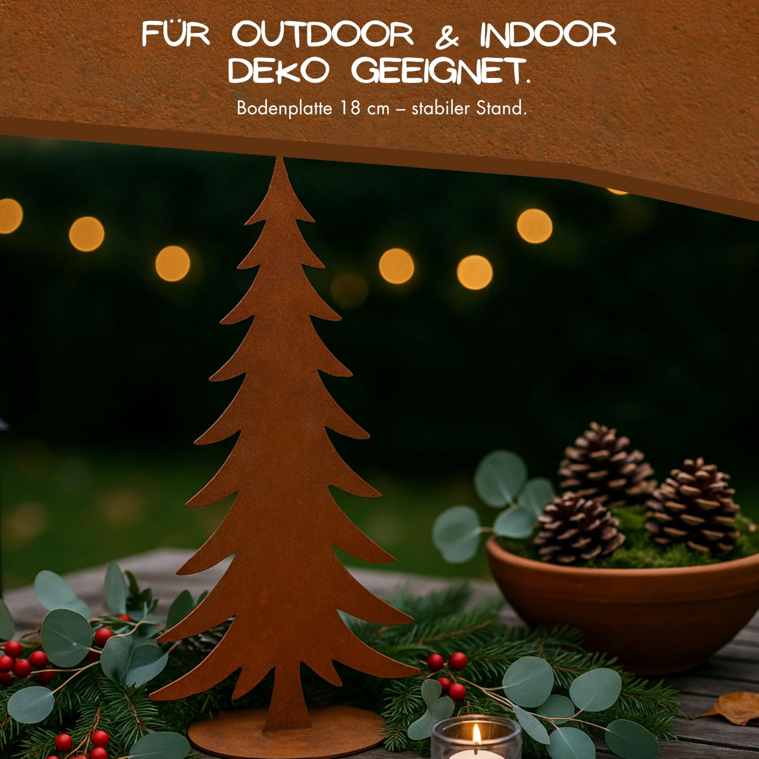 Rostikal Tannenbaum 100 cm – Weihnachtsdeko Outdoor aus Cortenstahl Edelrost – wetterfeste Garten Deko Metall auf Bodenplatte 30 cm – Gartendeko Rost für außen und innen