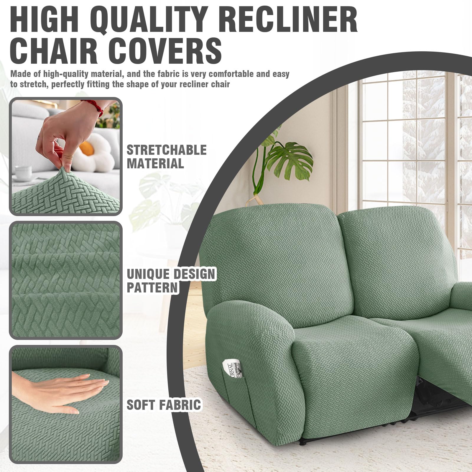 Rivestimento per poltrona a 2 posti, elasticizzato, con tasche, per poltrona e poltrona relax (verde chiaro, 6 pezzi)
