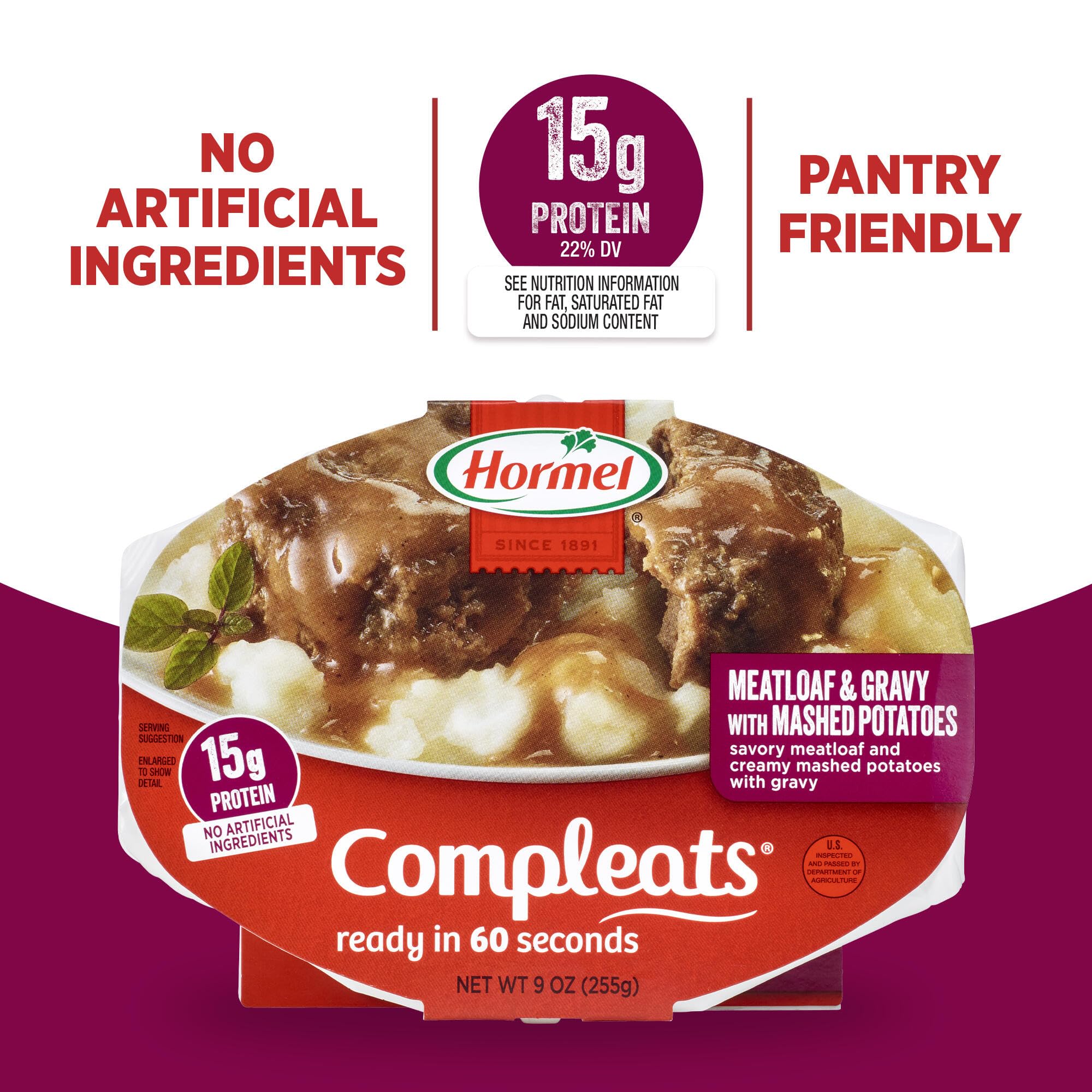 HORMEL COMPLEATS Meatloaf & Gravy With Mashed Potatoes Microwave Tray, 9 oz. (6 Pack)