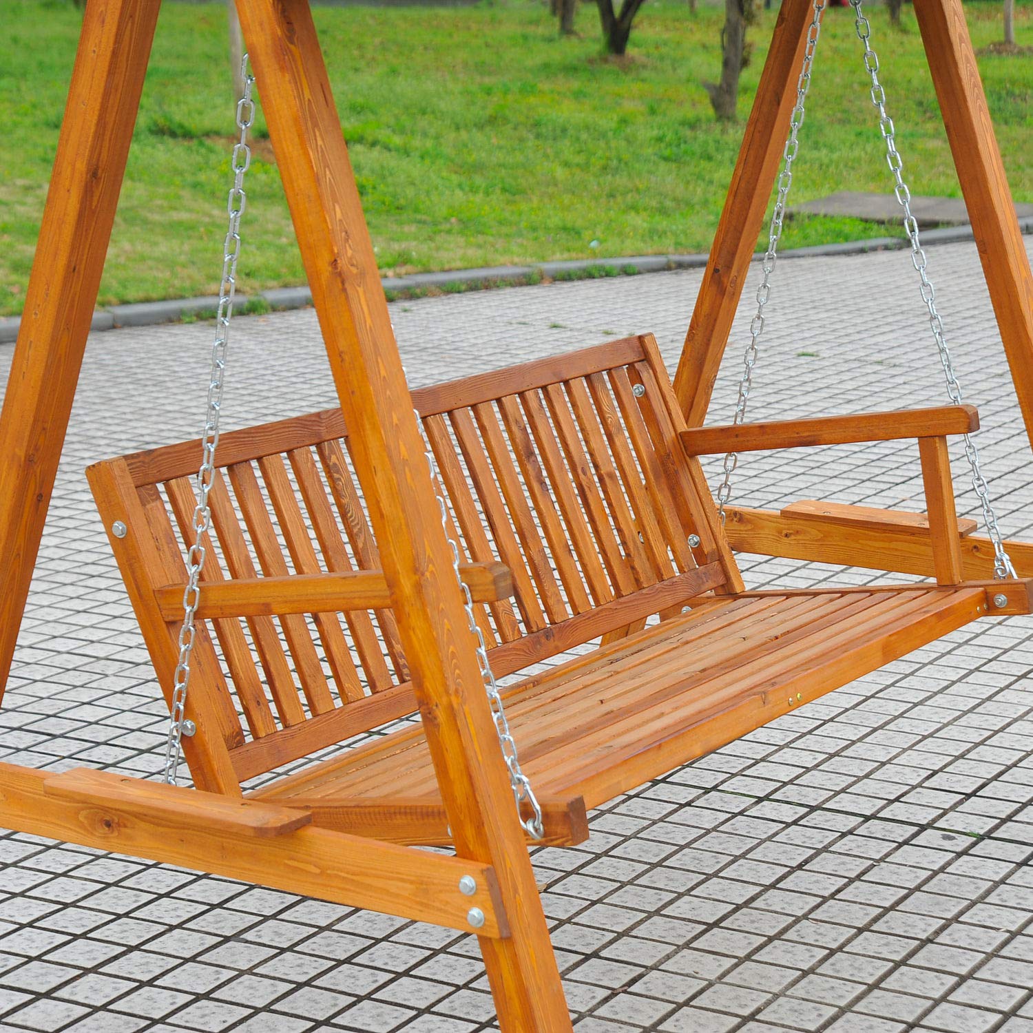 Outsunny - Dondolo con baldacchino 3 posti altalena da giardino panchina swing in legno