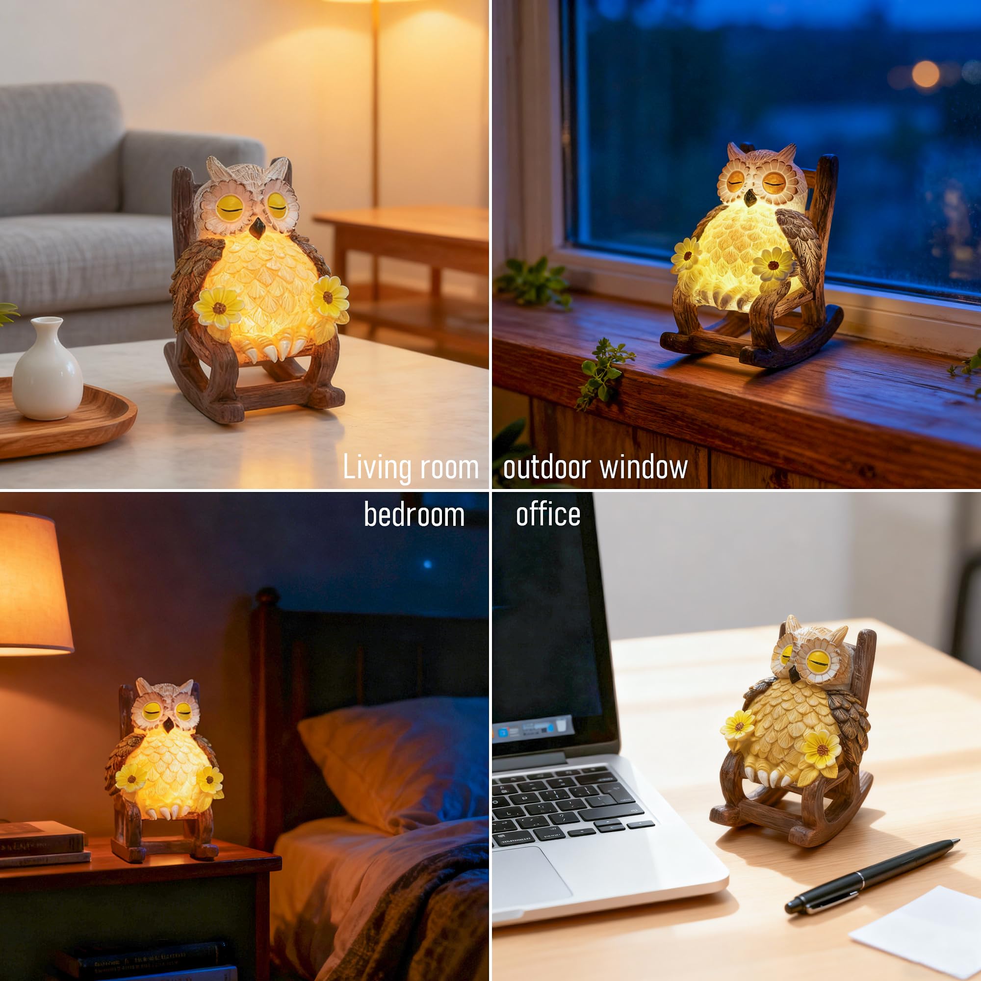 LIULO TOOL Garden Gift for Mom Grandma, LED Solar Owl on Chair