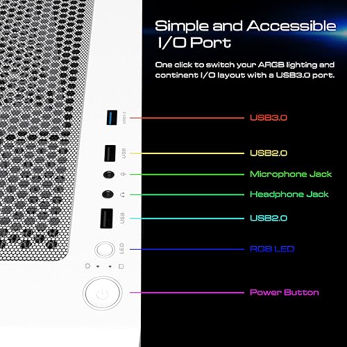 Miniatura 7 de GAMDIAS Carcasa de PC de media torre RGB para juegos RGB con panel lateral de vidrio templado y un filtro de polvo magnético y 3 ventiladores ARGB