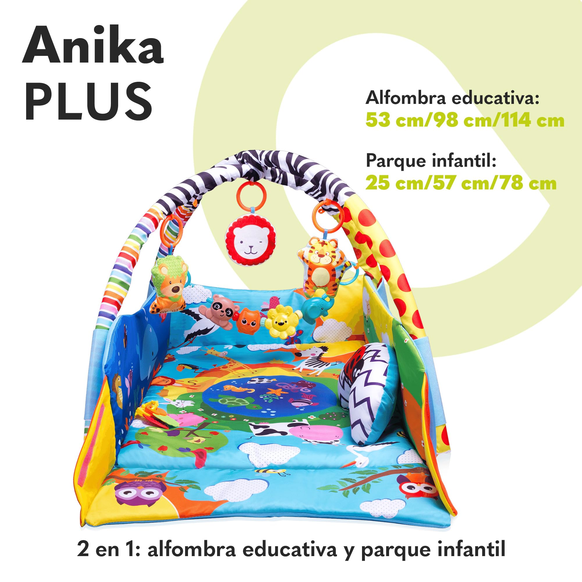 lionelo Anika 2en1 Gimansio de Actividades 4 Juguetes Colgantes sonajeros 2 Arcos Manta Juegos bebé Función de Parque de Juegos Almohada de Apoyo para Bebe Educativa